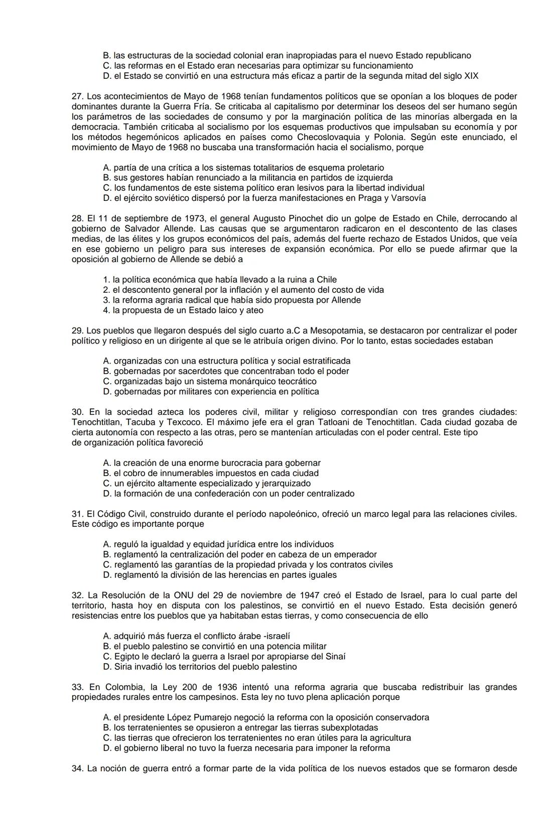 Examen de Estado,
ICFES
Banco de preguntas de historia
Los grupos de preguntas que se incluyen en las pruebas de historia son los
siguientes