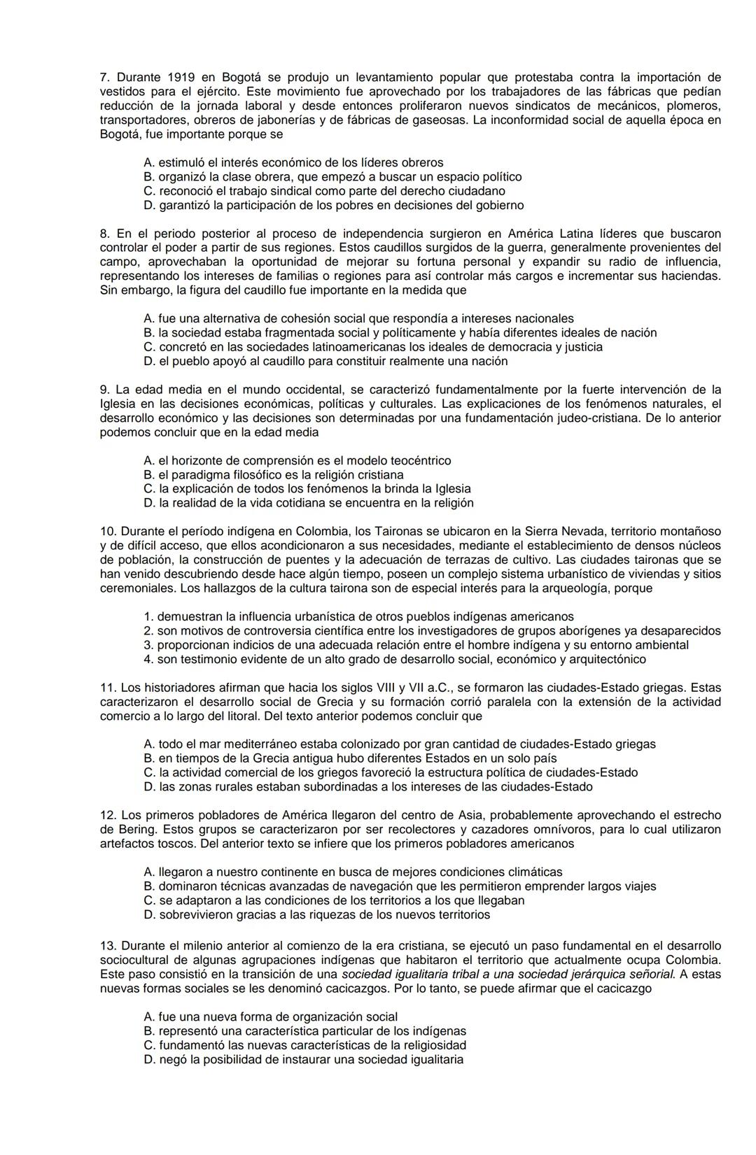 Examen de Estado,
ICFES
Banco de preguntas de historia
Los grupos de preguntas que se incluyen en las pruebas de historia son los
siguientes