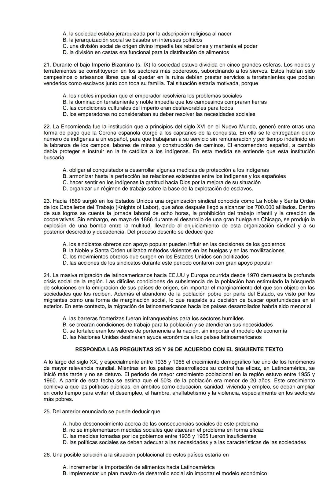Examen de Estado,
ICFES
Banco de preguntas de historia
Los grupos de preguntas que se incluyen en las pruebas de historia son los
siguientes