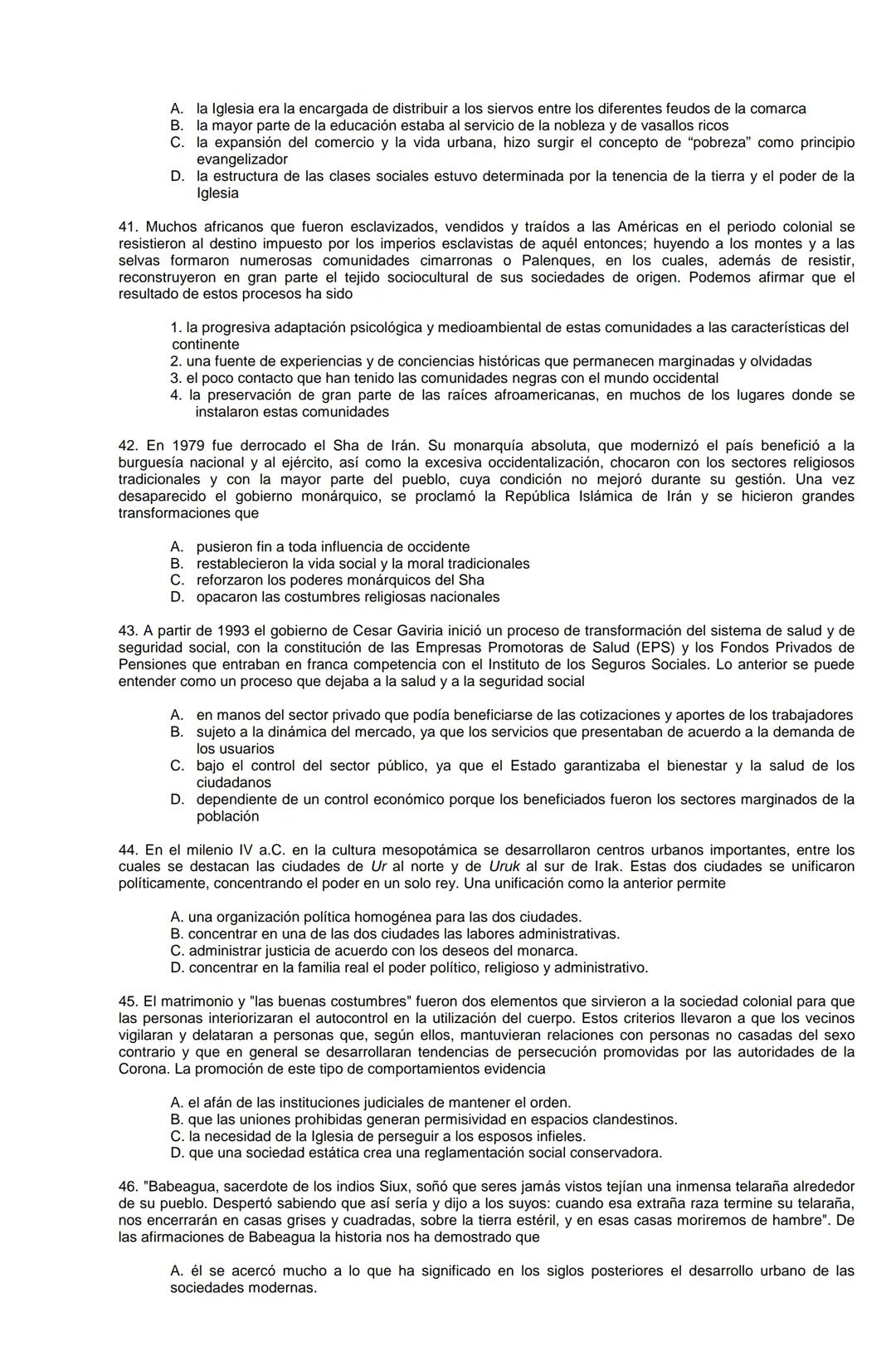 Examen de Estado,
ICFES
Banco de preguntas de historia
Los grupos de preguntas que se incluyen en las pruebas de historia son los
siguientes