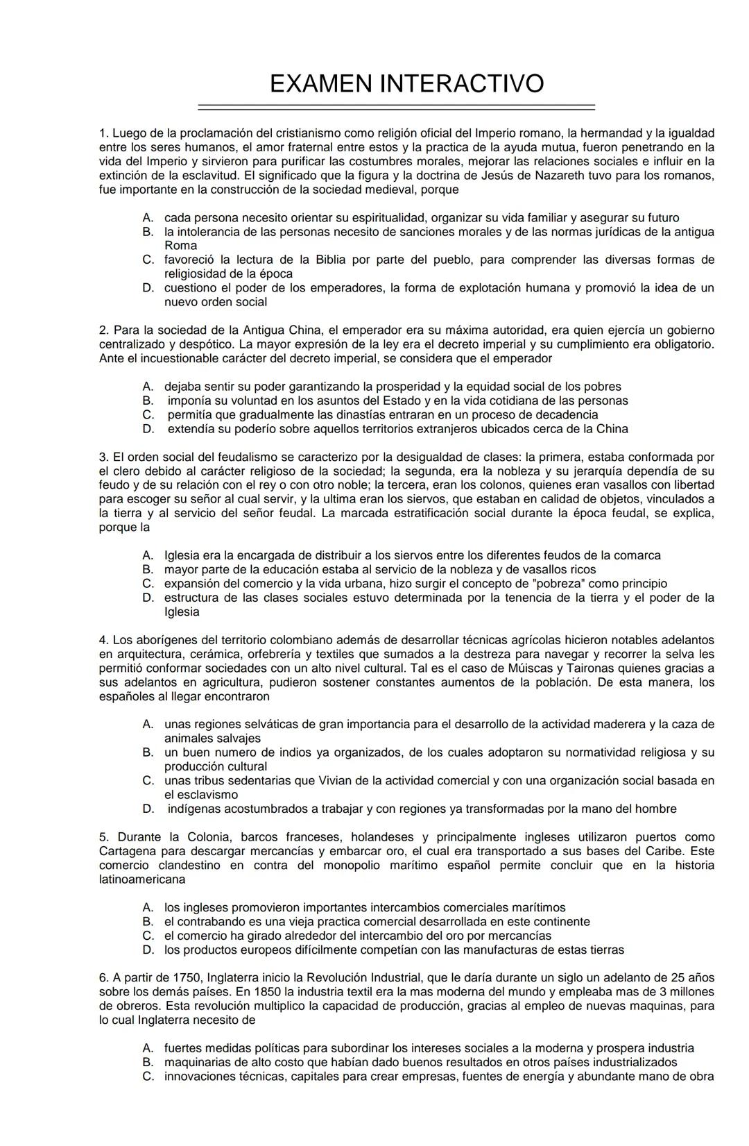 Examen de Estado,
ICFES
Banco de preguntas de historia
Los grupos de preguntas que se incluyen en las pruebas de historia son los
siguientes