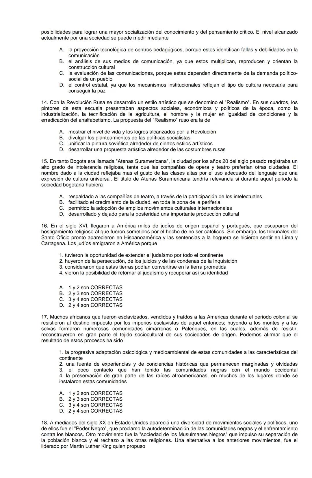 Examen de Estado,
ICFES
Banco de preguntas de historia
Los grupos de preguntas que se incluyen en las pruebas de historia son los
siguientes