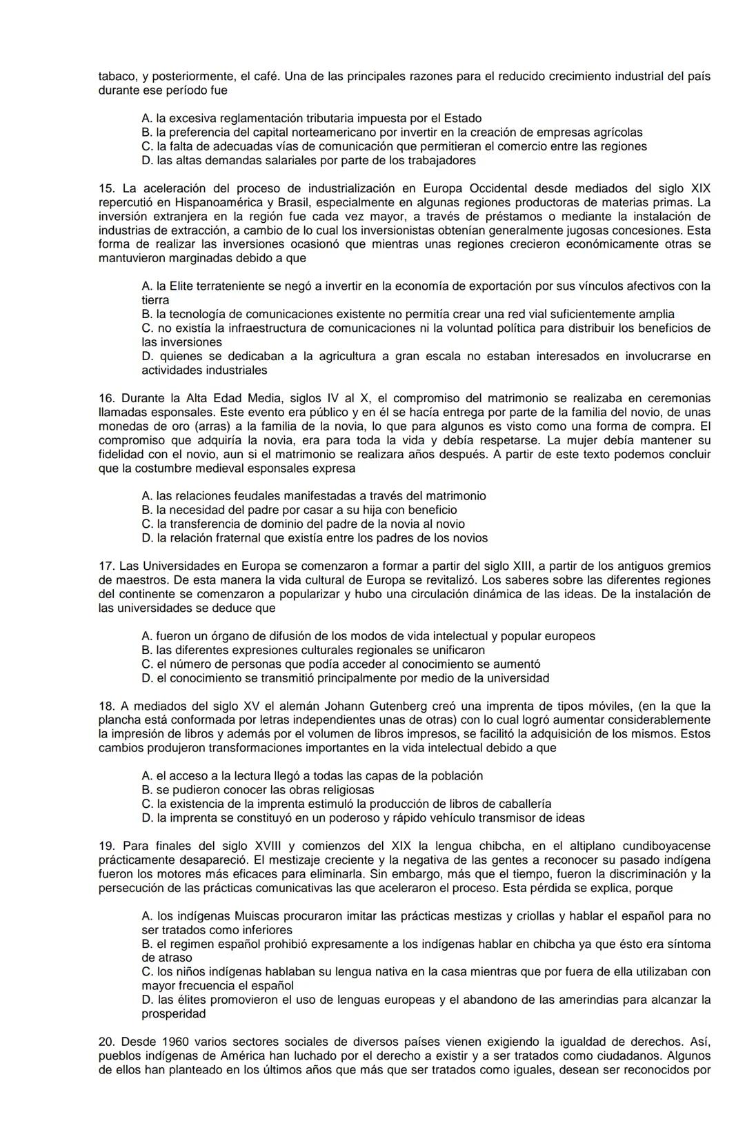 Examen de Estado,
ICFES
Banco de preguntas de historia
Los grupos de preguntas que se incluyen en las pruebas de historia son los
siguientes