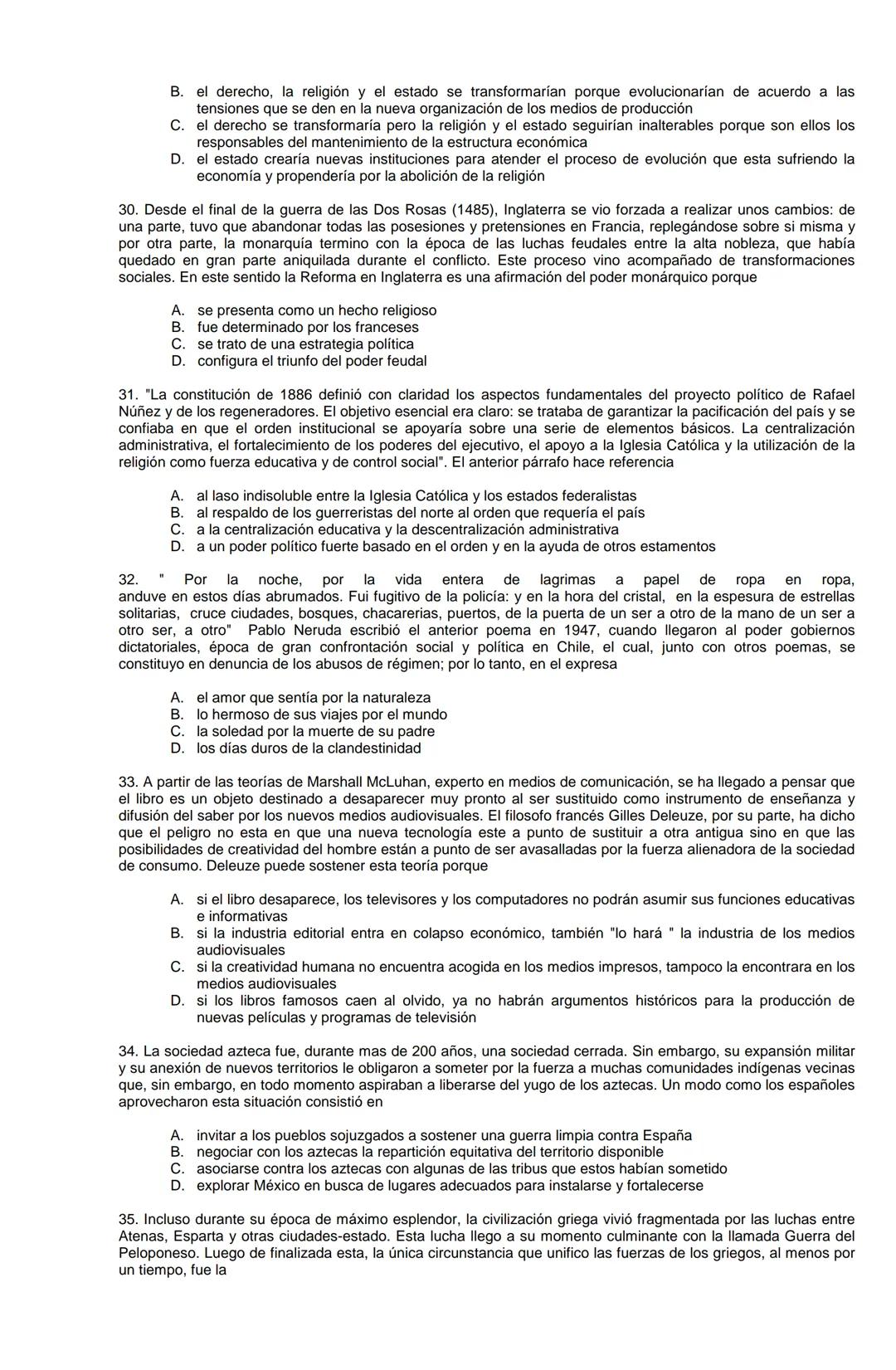 Examen de Estado,
ICFES
Banco de preguntas de historia
Los grupos de preguntas que se incluyen en las pruebas de historia son los
siguientes