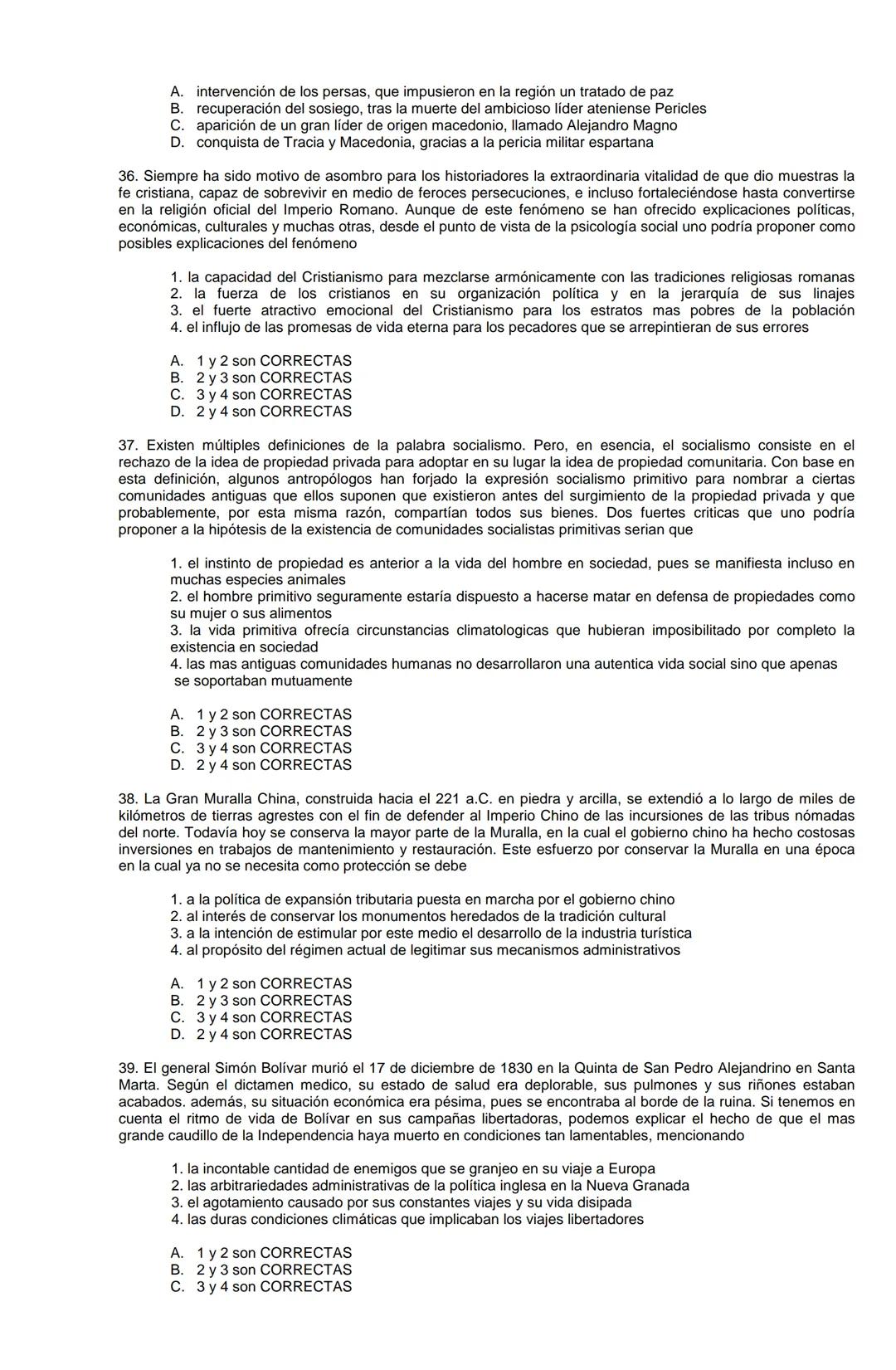 Examen de Estado,
ICFES
Banco de preguntas de historia
Los grupos de preguntas que se incluyen en las pruebas de historia son los
siguientes