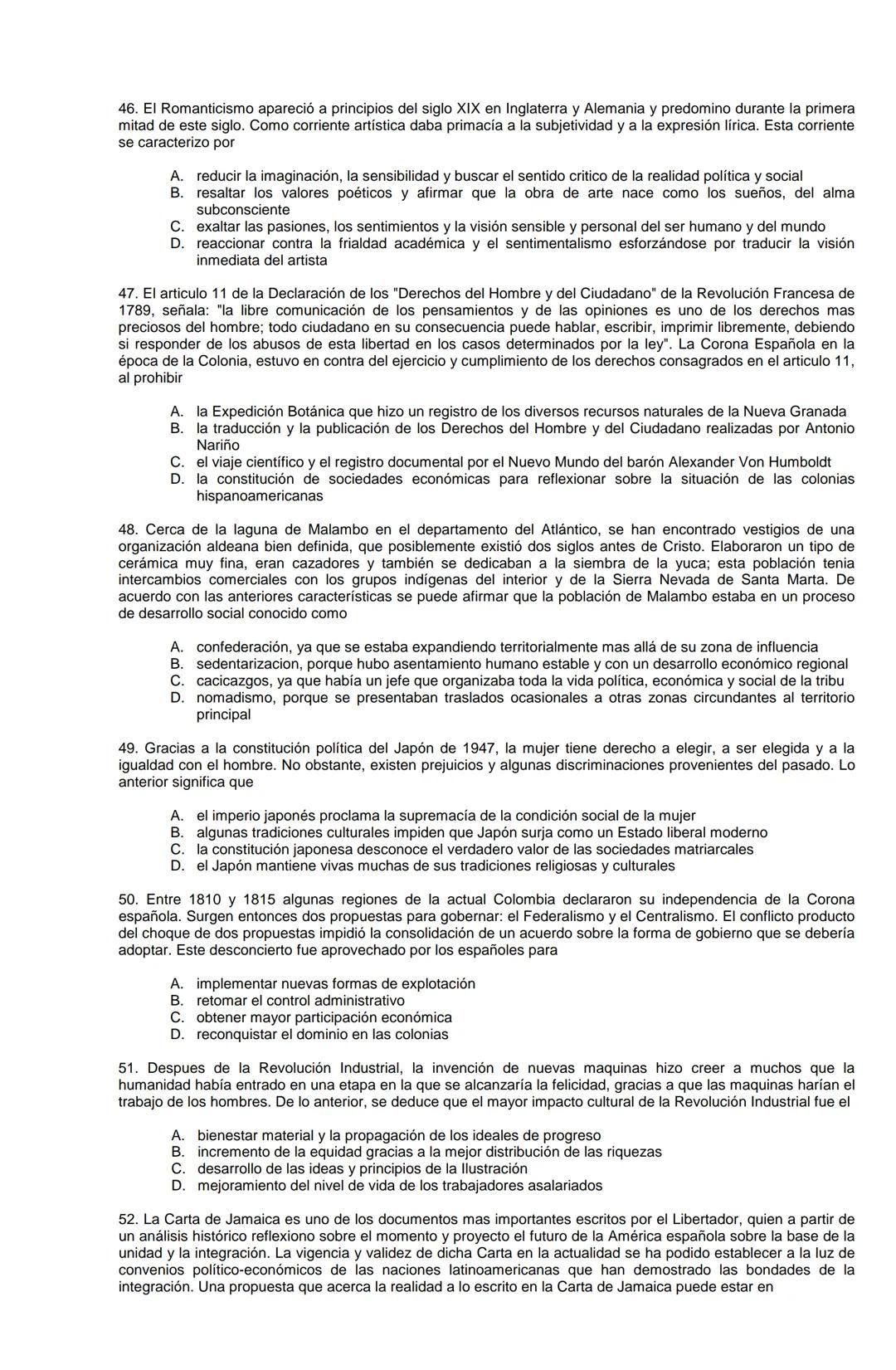 Examen de Estado,
ICFES
Banco de preguntas de historia
Los grupos de preguntas que se incluyen en las pruebas de historia son los
siguientes