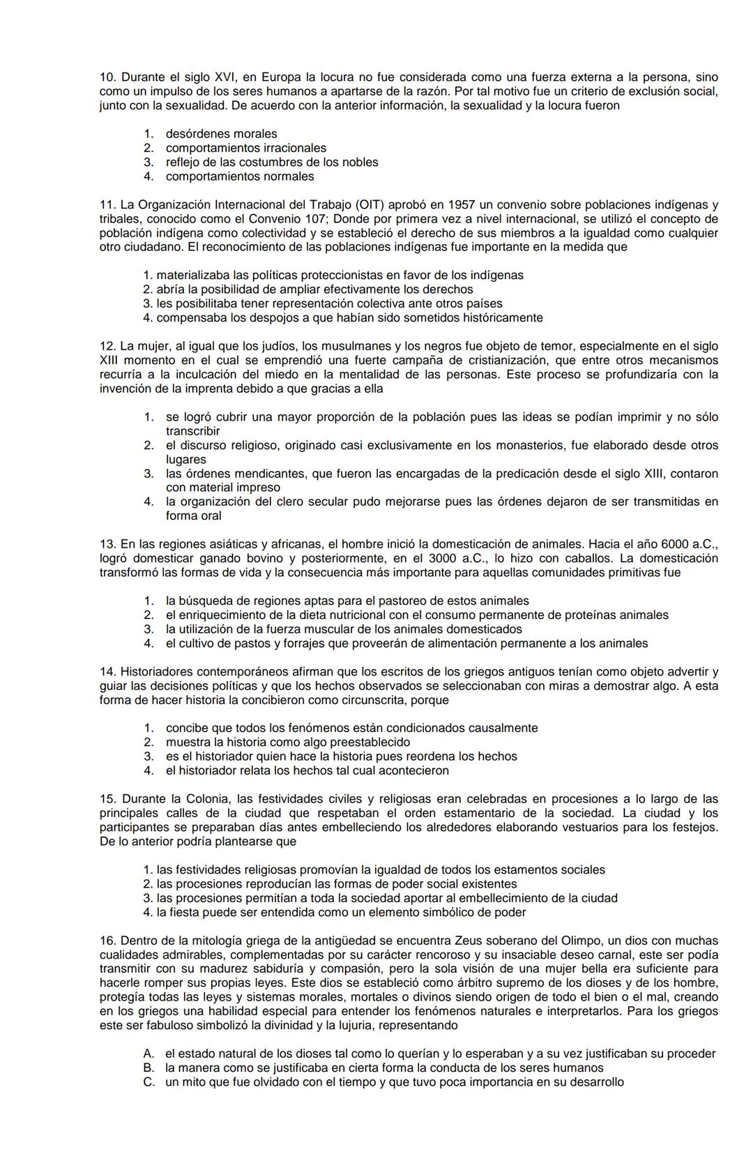 Examen de Estado,
ICFES
Banco de preguntas de historia
Los grupos de preguntas que se incluyen en las pruebas de historia son los
siguientes