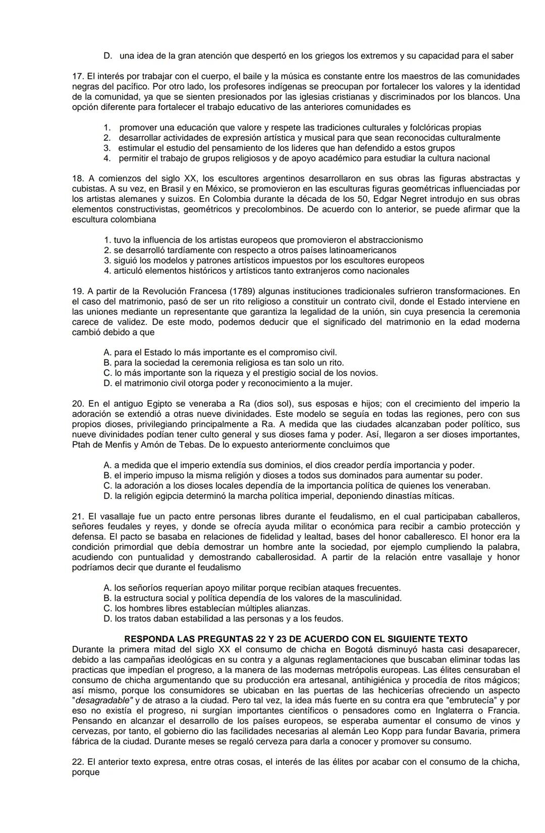 Examen de Estado,
ICFES
Banco de preguntas de historia
Los grupos de preguntas que se incluyen en las pruebas de historia son los
siguientes