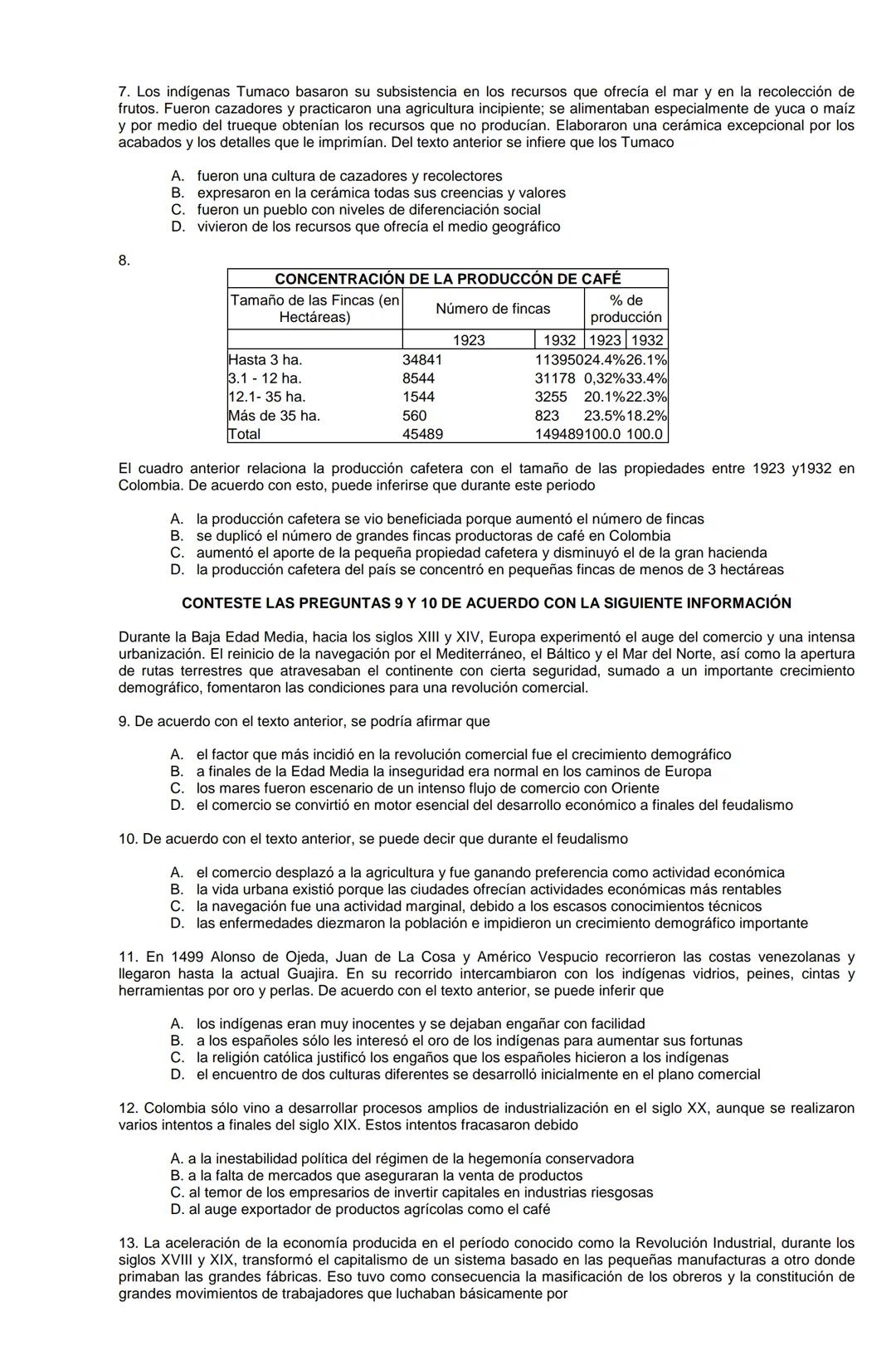 Examen de Estado,
ICFES
Banco de preguntas de historia
Los grupos de preguntas que se incluyen en las pruebas de historia son los
siguientes