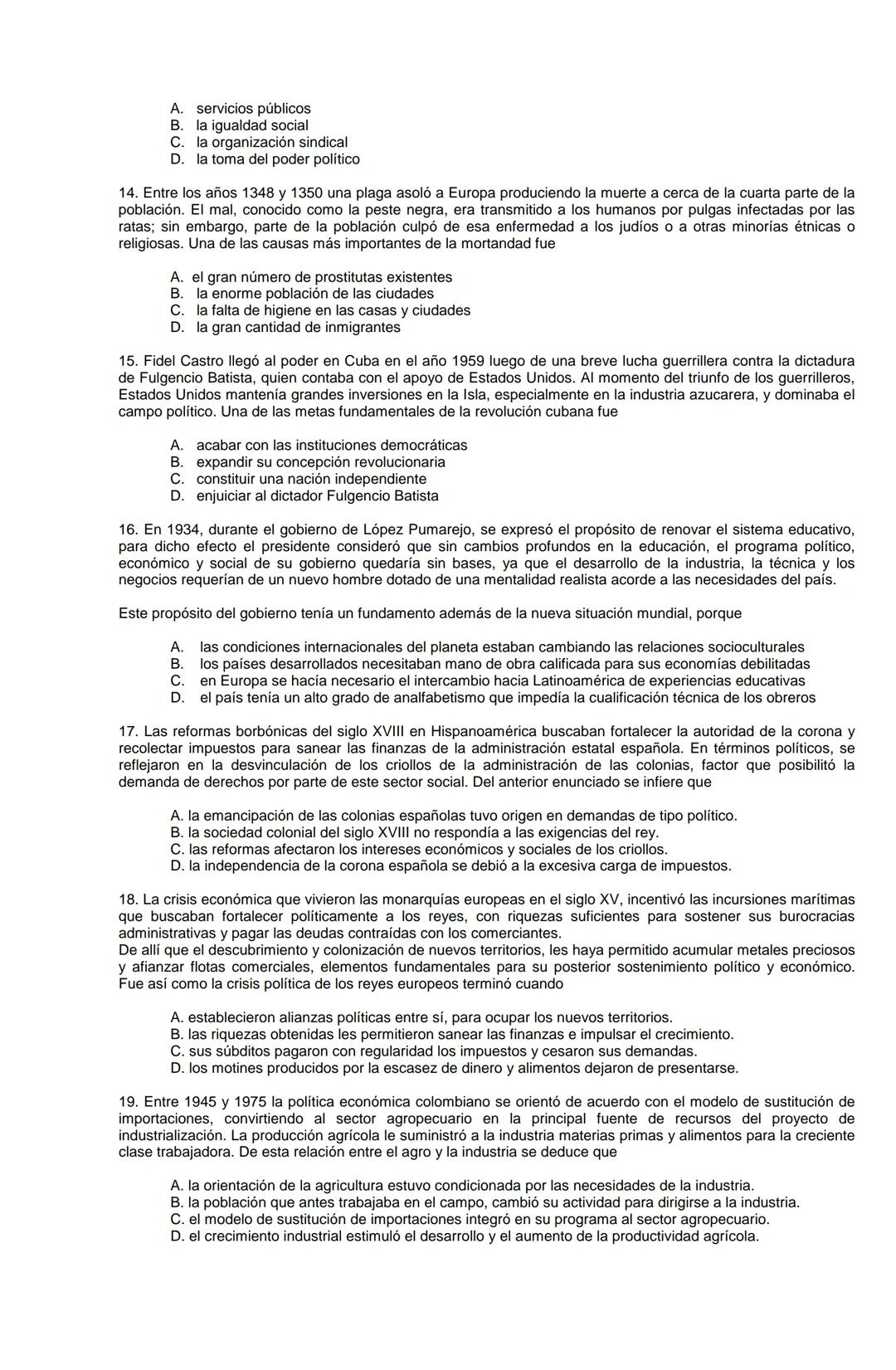 Examen de Estado,
ICFES
Banco de preguntas de historia
Los grupos de preguntas que se incluyen en las pruebas de historia son los
siguientes