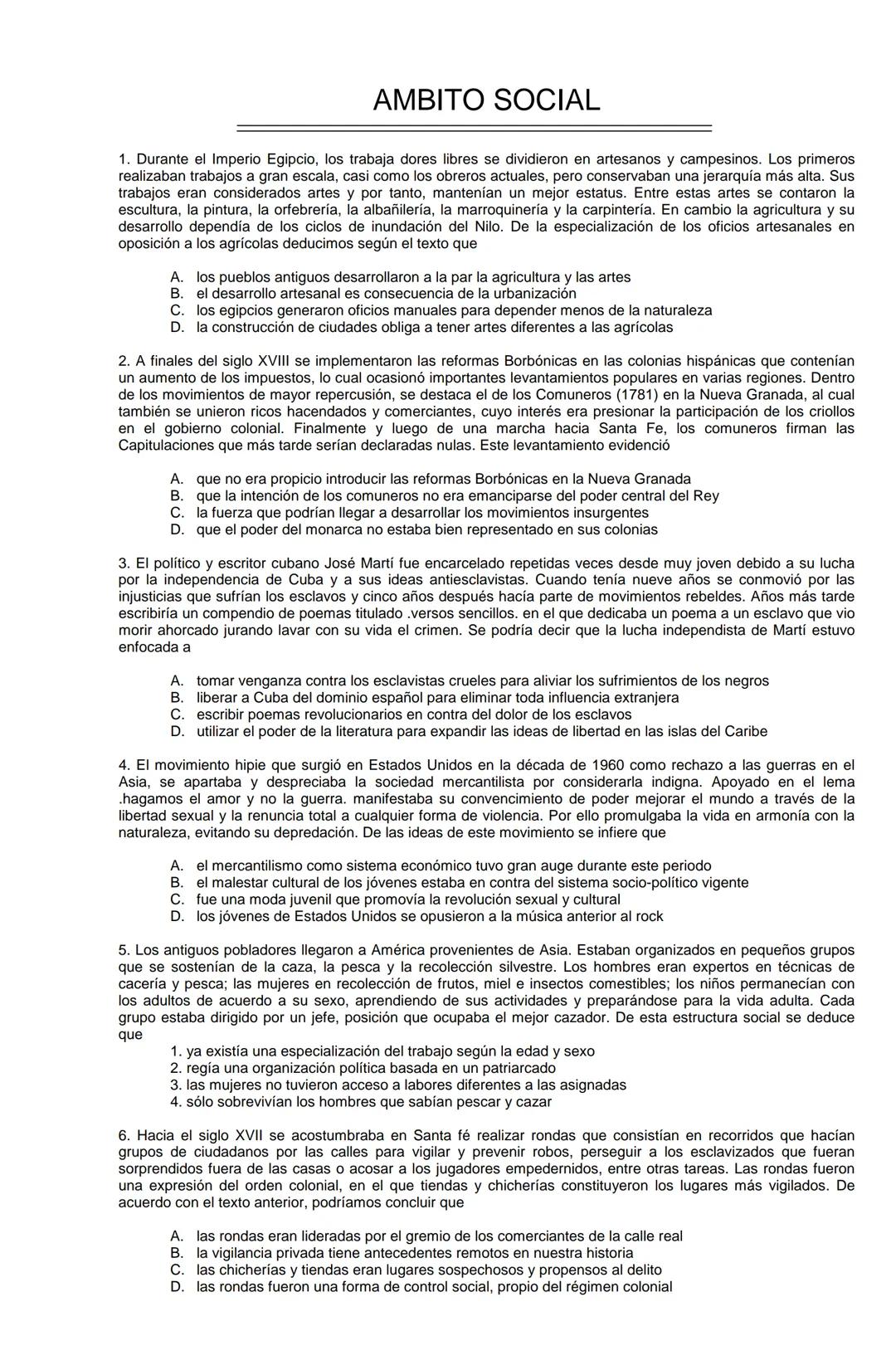 Examen de Estado,
ICFES
Banco de preguntas de historia
Los grupos de preguntas que se incluyen en las pruebas de historia son los
siguientes