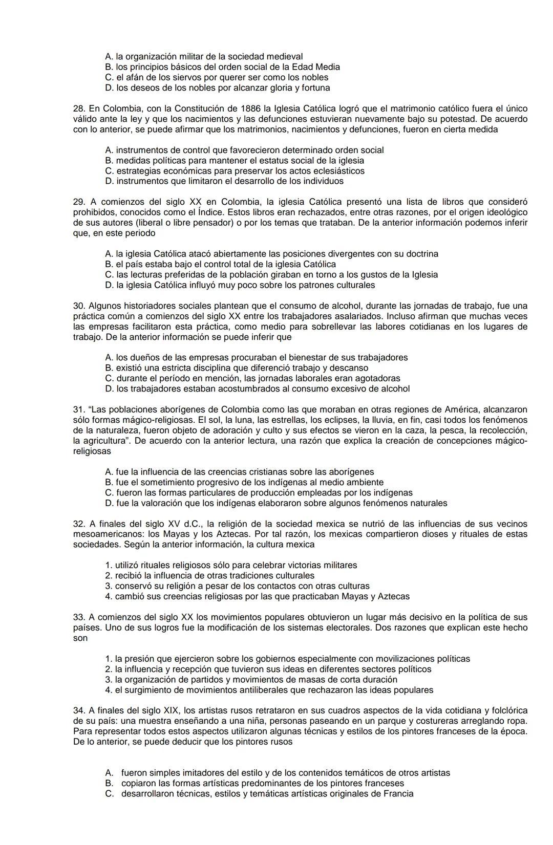 Examen de Estado,
ICFES
Banco de preguntas de historia
Los grupos de preguntas que se incluyen en las pruebas de historia son los
siguientes
