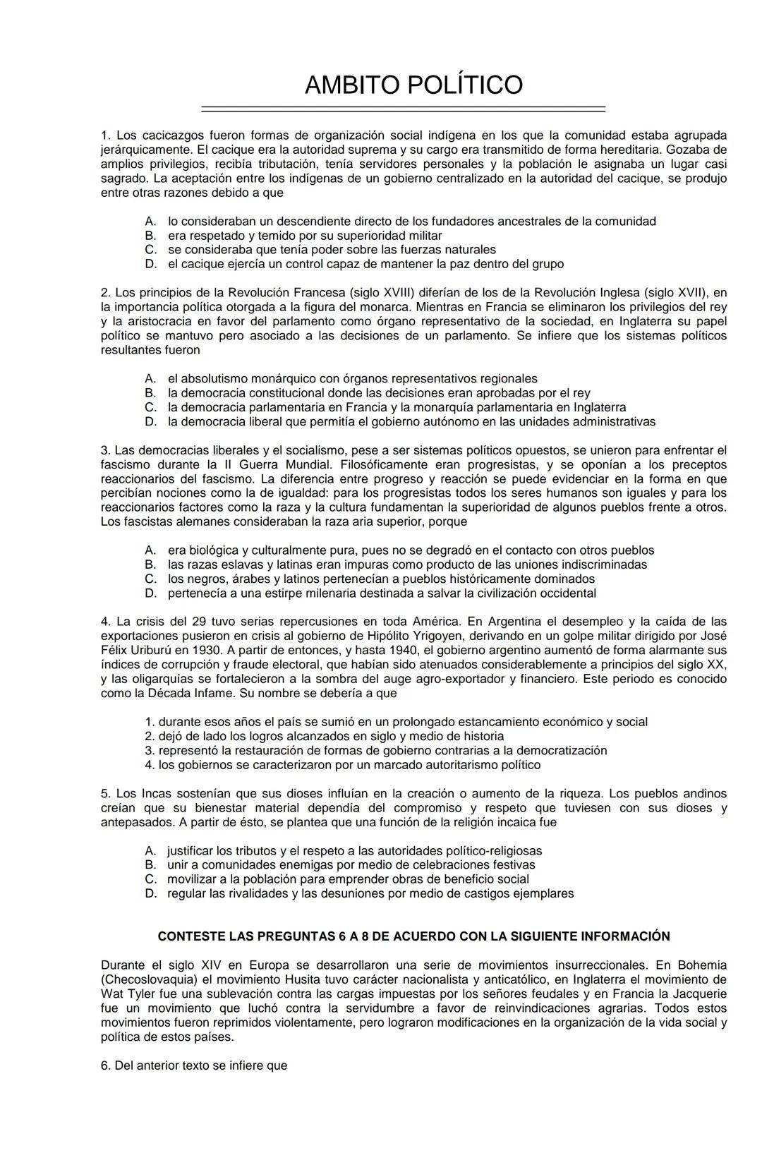 Examen de Estado,
ICFES
Banco de preguntas de historia
Los grupos de preguntas que se incluyen en las pruebas de historia son los
siguientes