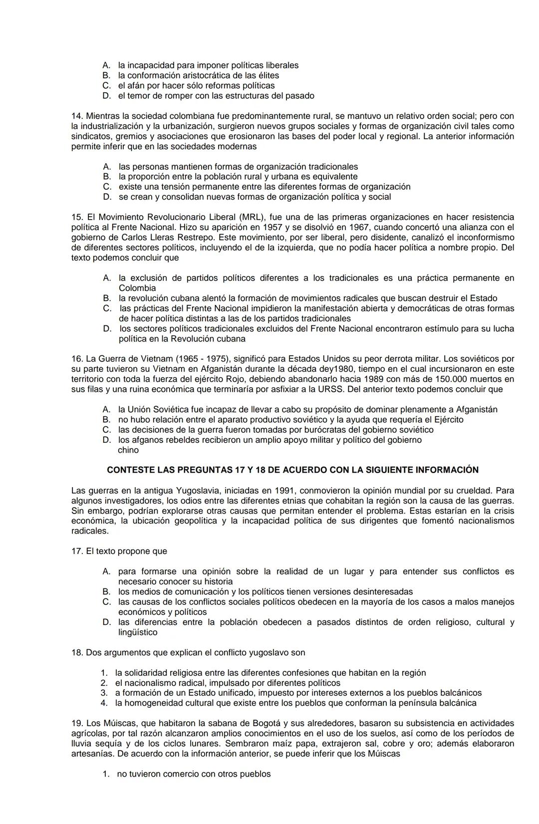 Examen de Estado,
ICFES
Banco de preguntas de historia
Los grupos de preguntas que se incluyen en las pruebas de historia son los
siguientes