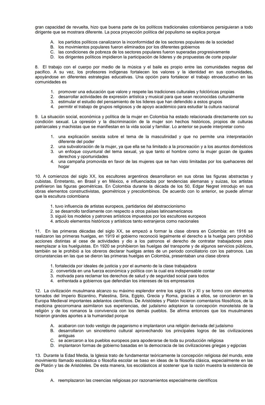Examen de Estado,
ICFES
Banco de preguntas de historia
Los grupos de preguntas que se incluyen en las pruebas de historia son los
siguientes