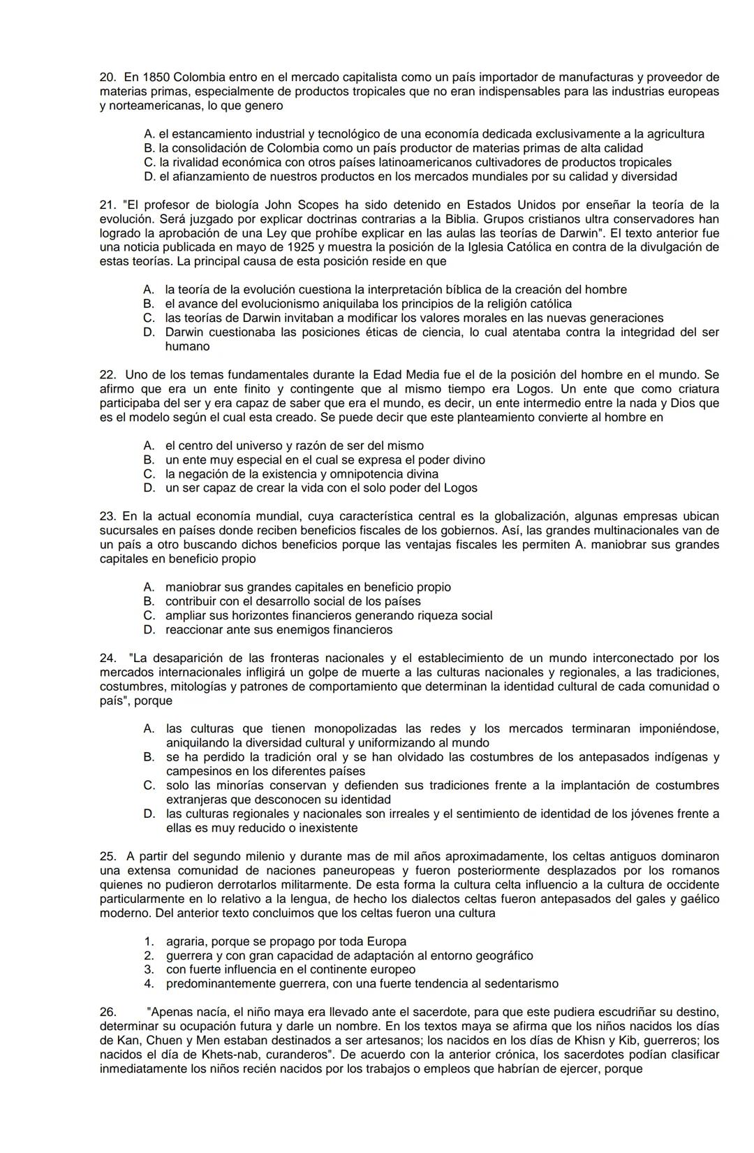 Examen de Estado,
ICFES
Banco de preguntas de historia
Los grupos de preguntas que se incluyen en las pruebas de historia son los
siguientes