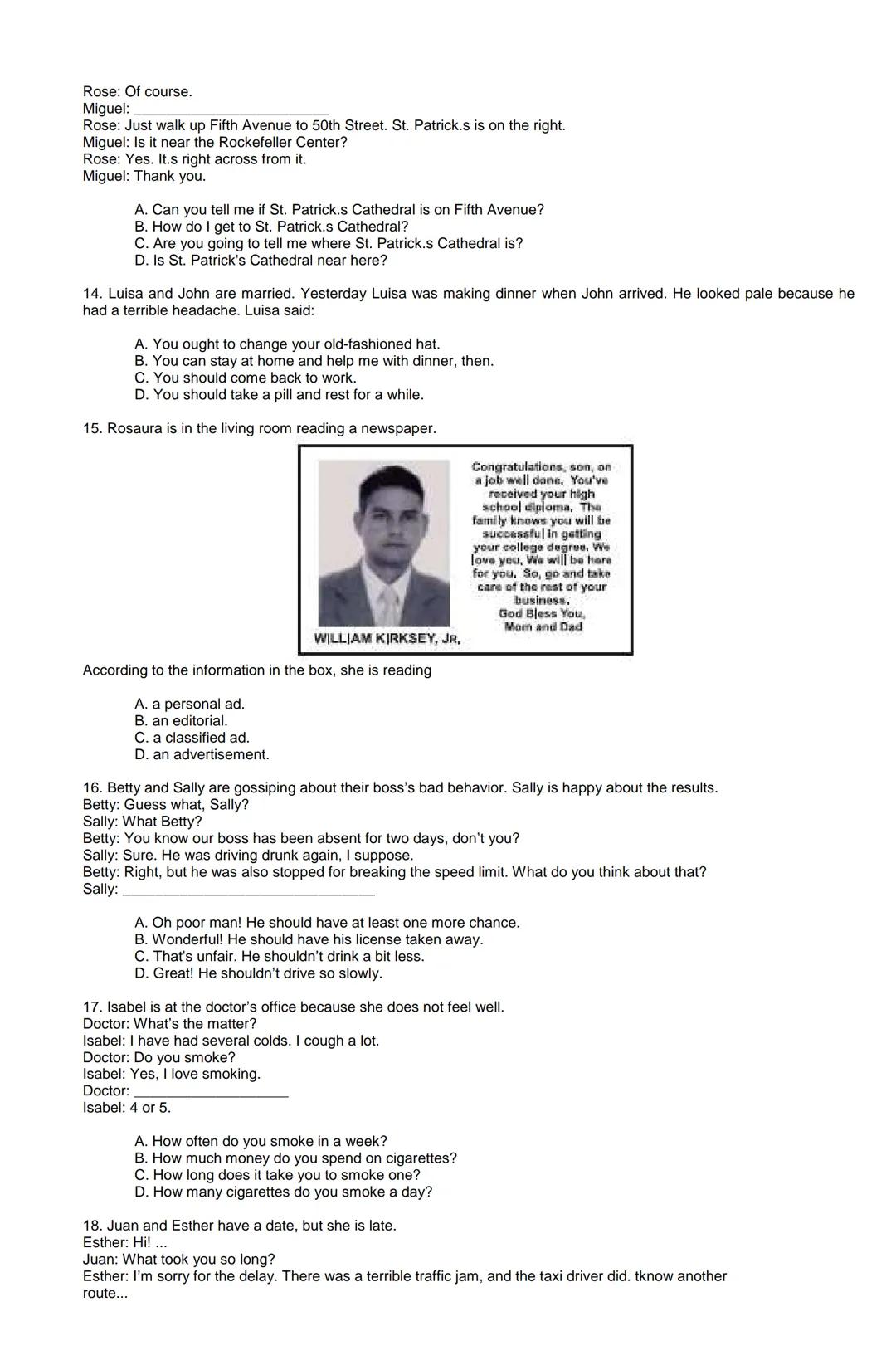 Examen de Estado
Banco de preguntas de ingles
La prueba de ingles se encuentra organizada en los siguientes grupos de preguntas:
• Construc