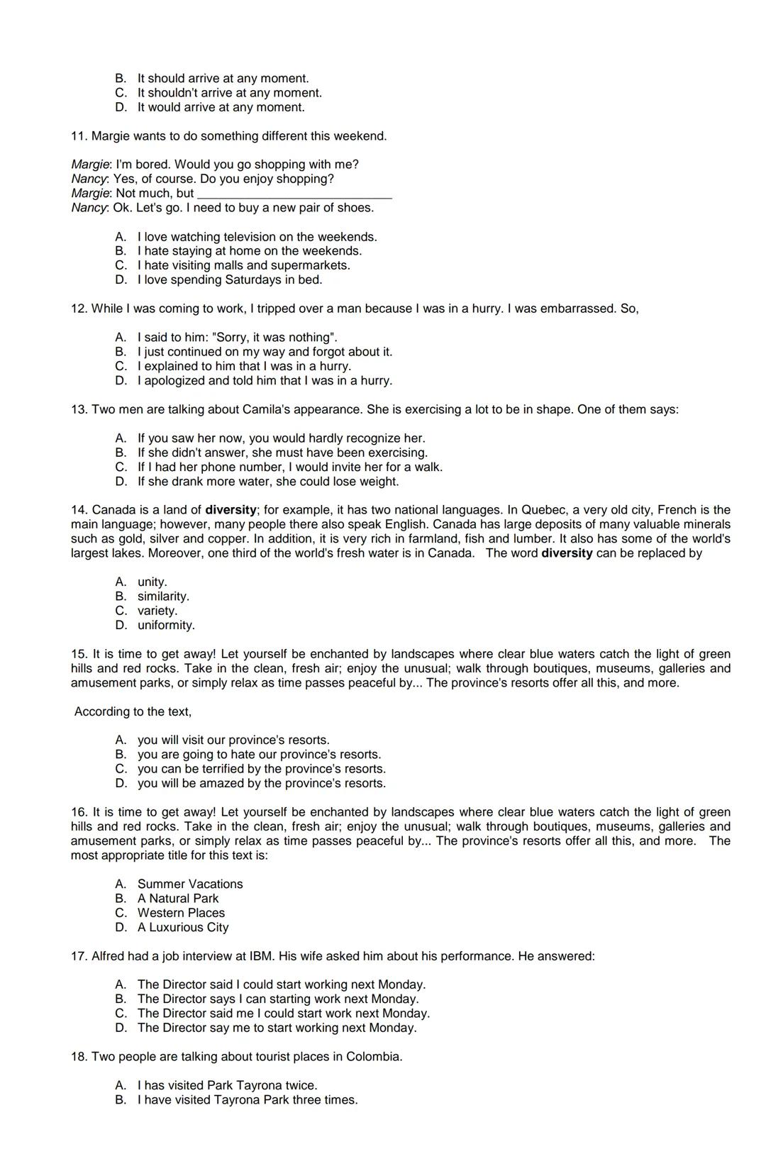 Examen de Estado
Banco de preguntas de ingles
La prueba de ingles se encuentra organizada en los siguientes grupos de preguntas:
• Construc