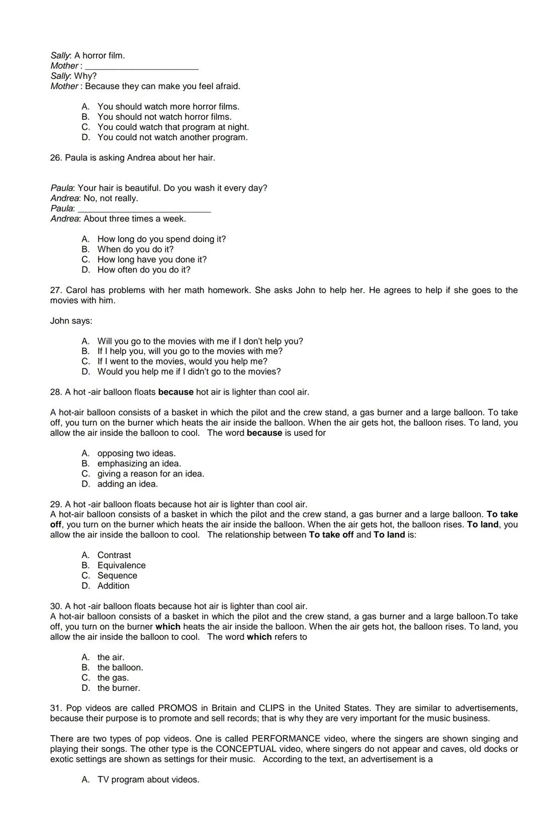 Examen de Estado
Banco de preguntas de ingles
La prueba de ingles se encuentra organizada en los siguientes grupos de preguntas:
• Construc