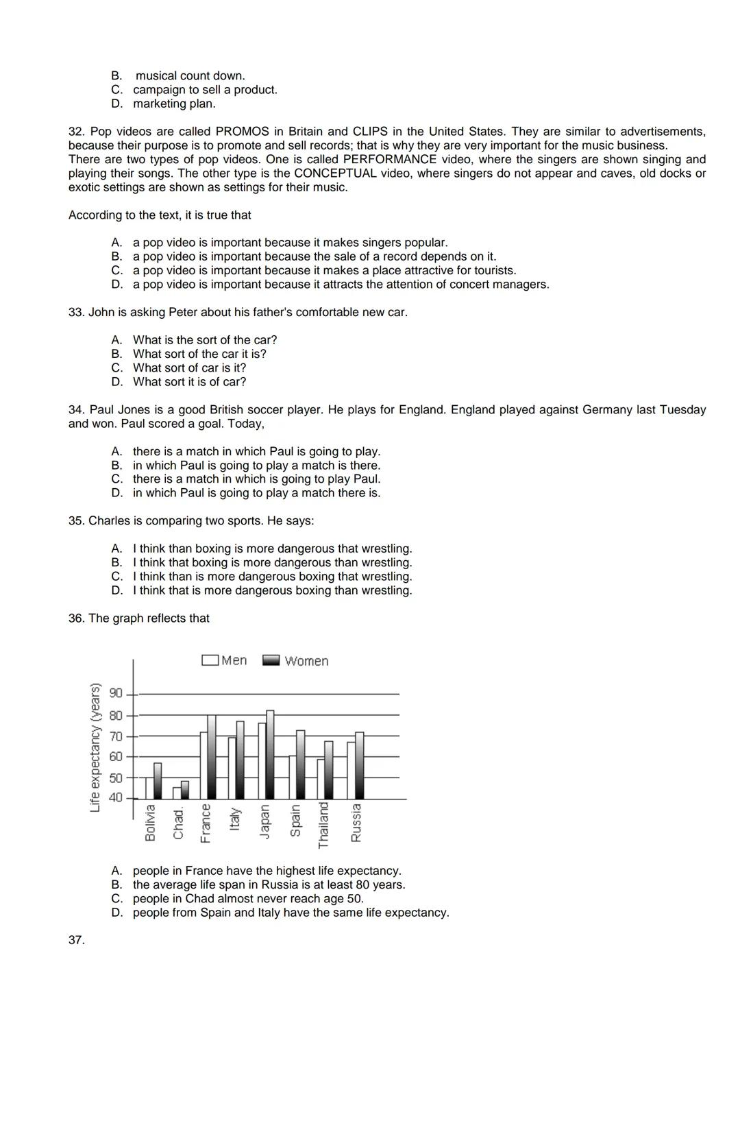 Examen de Estado
Banco de preguntas de ingles
La prueba de ingles se encuentra organizada en los siguientes grupos de preguntas:
• Construc