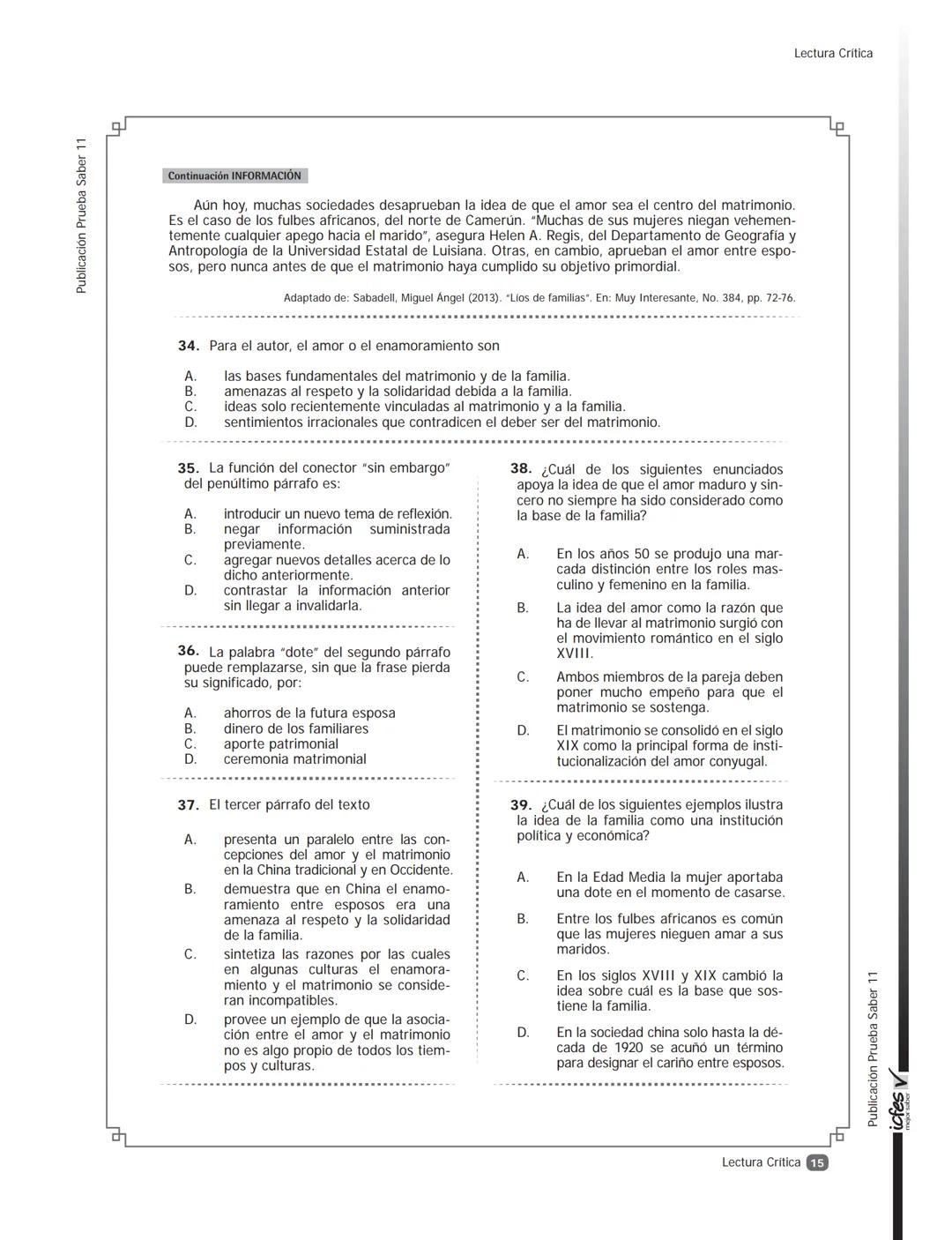 icfes V
saber 11°
CUADERNILLO
DE PREGUNTAS
SABER 11° 2016
Cuadernillo de prueba
Ejemplo de preguntas
11° grado Presidente de la República
Ju