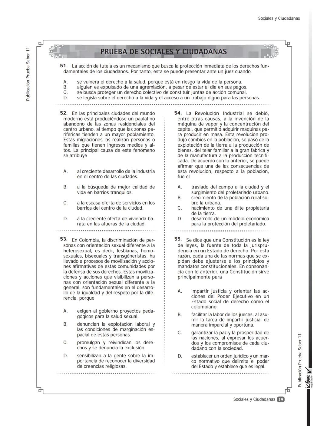 icfes V
saber 11°
CUADERNILLO
DE PREGUNTAS
SABER 11° 2016
Cuadernillo de prueba
Ejemplo de preguntas
11° grado Presidente de la República
Ju