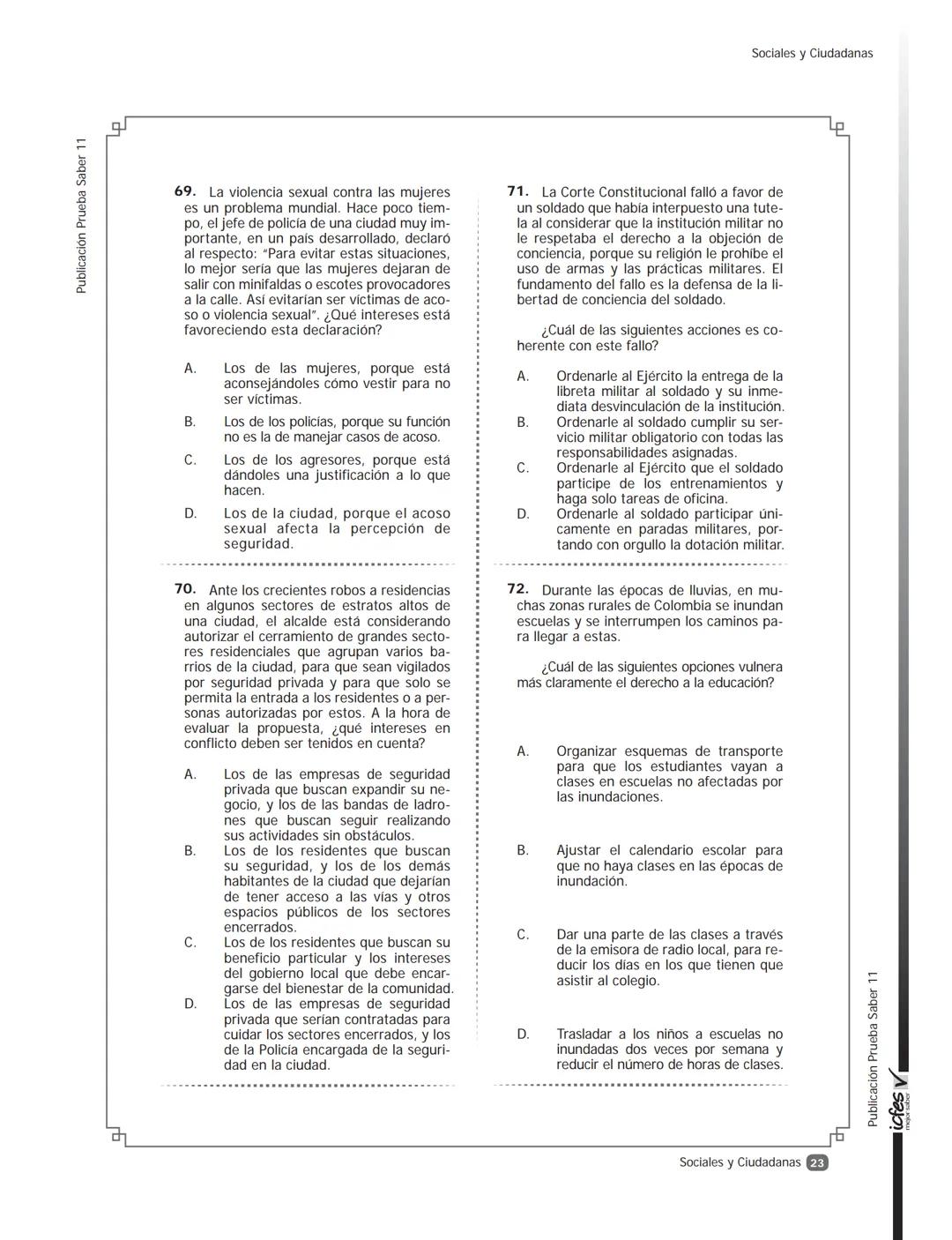 icfes V
saber 11°
CUADERNILLO
DE PREGUNTAS
SABER 11° 2016
Cuadernillo de prueba
Ejemplo de preguntas
11° grado Presidente de la República
Ju