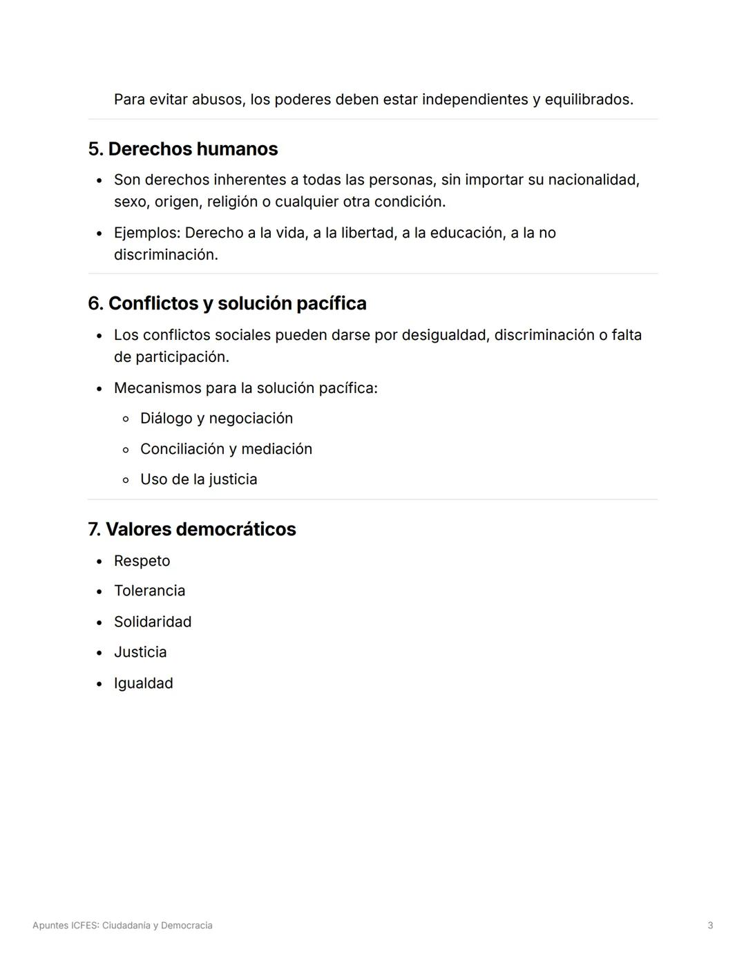 Apuntes ICFES: Ciudadanía y
Democracia
1. Ciudadanía
Definición:
Es la condición y el conjunto de derechos y deberes que tienen las personas