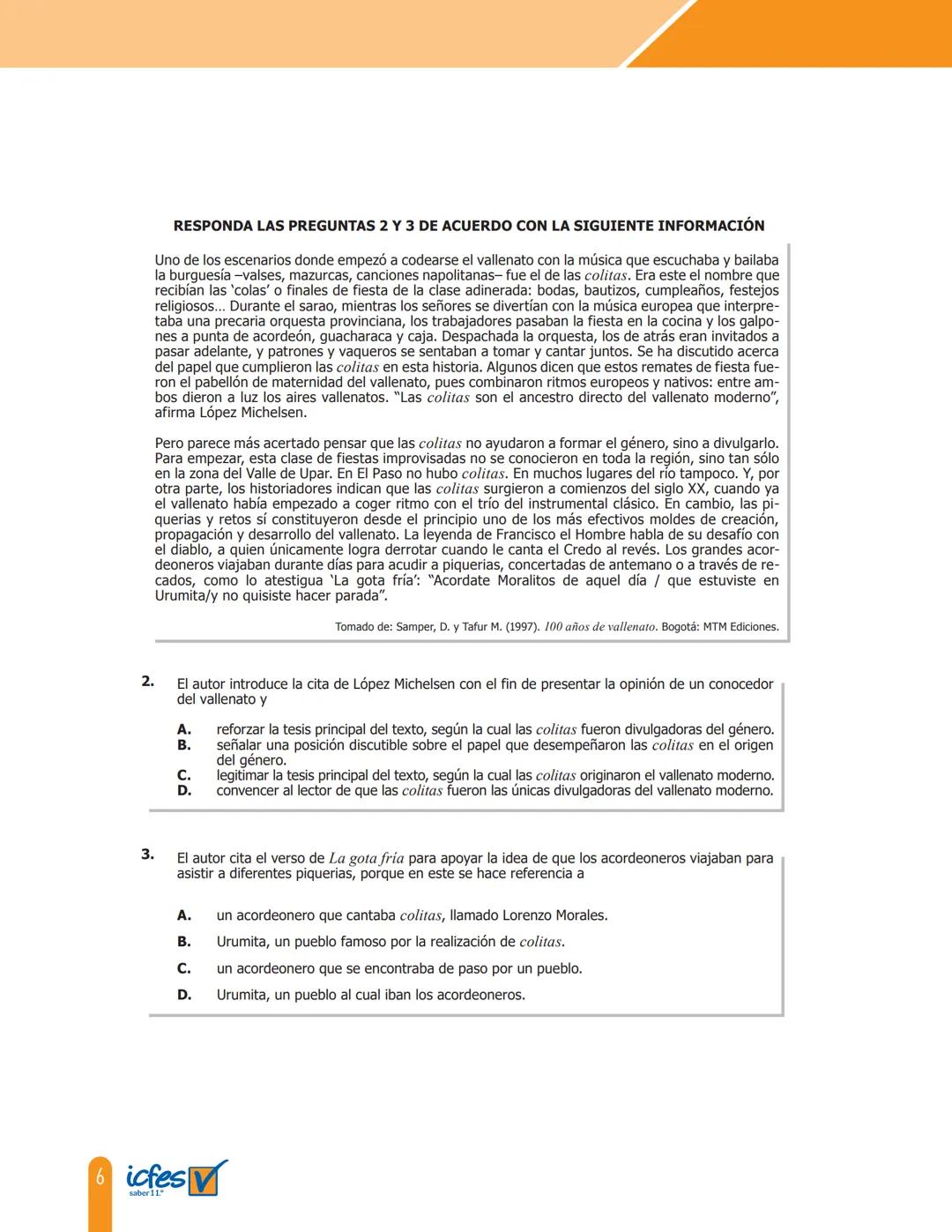 Cuadernillo de preguntas
Saber 11.°
Prueba de lectura crítica
icfes
saber 11.°
GOBIERNO
DE COLOMBIA
MINEDUCACIÓN icfes
mejor saber President