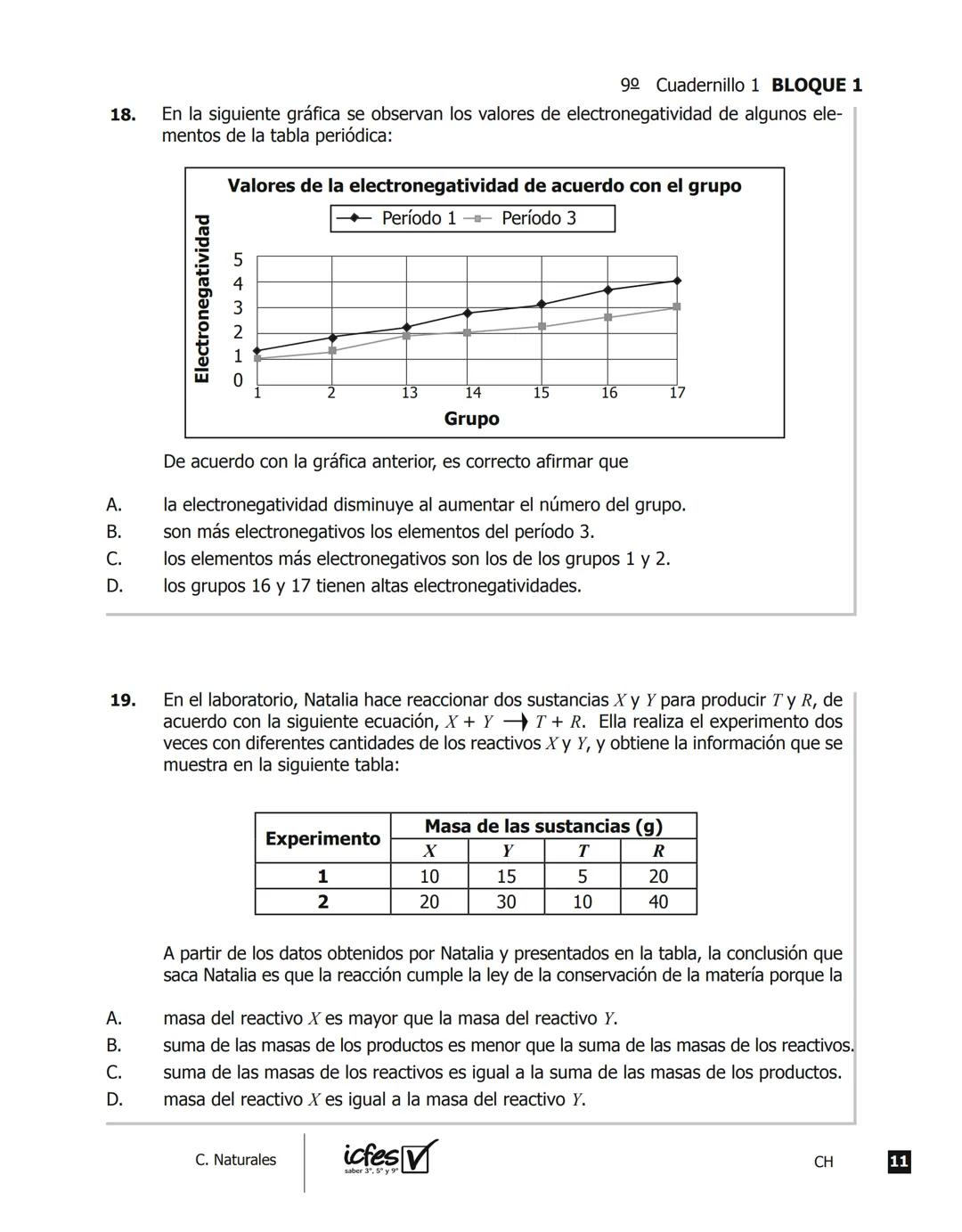 icfes V
saber 3º, 5º y 9°
CUADERNILLO
DE PREGUNTAS
SABER 3º, 5º y 9° 2012
Cuadernillo de prueba
Ciencias naturales
9° grado Presidente de la