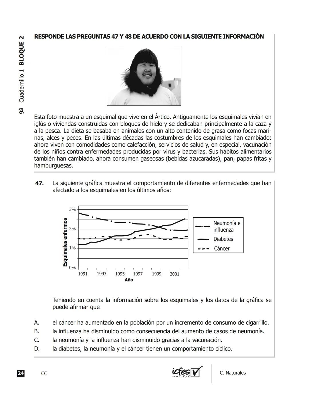 icfes V
saber 3º, 5º y 9°
CUADERNILLO
DE PREGUNTAS
SABER 3º, 5º y 9° 2012
Cuadernillo de prueba
Ciencias naturales
9° grado Presidente de la