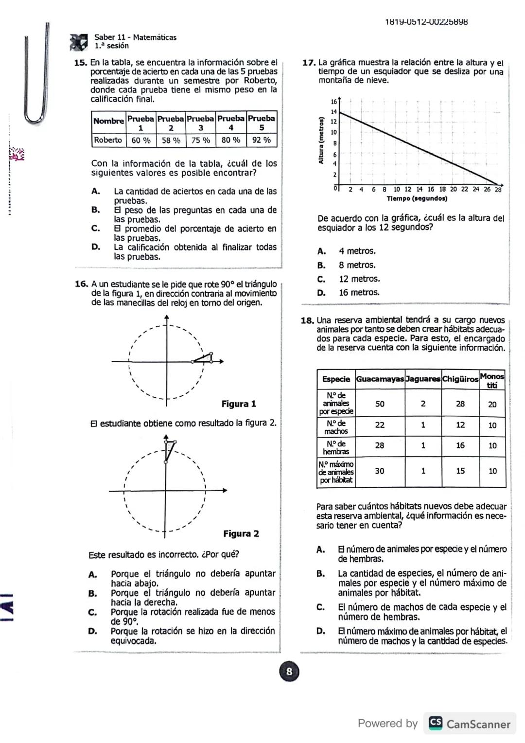 1819-0212-00225898
U
icfesos 11**
MATEMÁTICAS
*****
1. La figura muestra el triángulo rectángulo EFG.
¿Cuál segmento representa la hipotenus