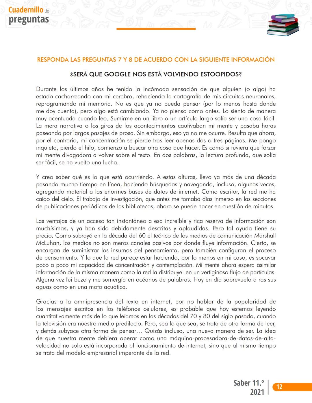Pruebas Saber 11°
る
2
M
1D
2
1
Prueba P
Lectura Crítica
Cuadernillo de preguntas
Saber 11.°
2
Icfes ## Presidente de la República
Iván Duqu