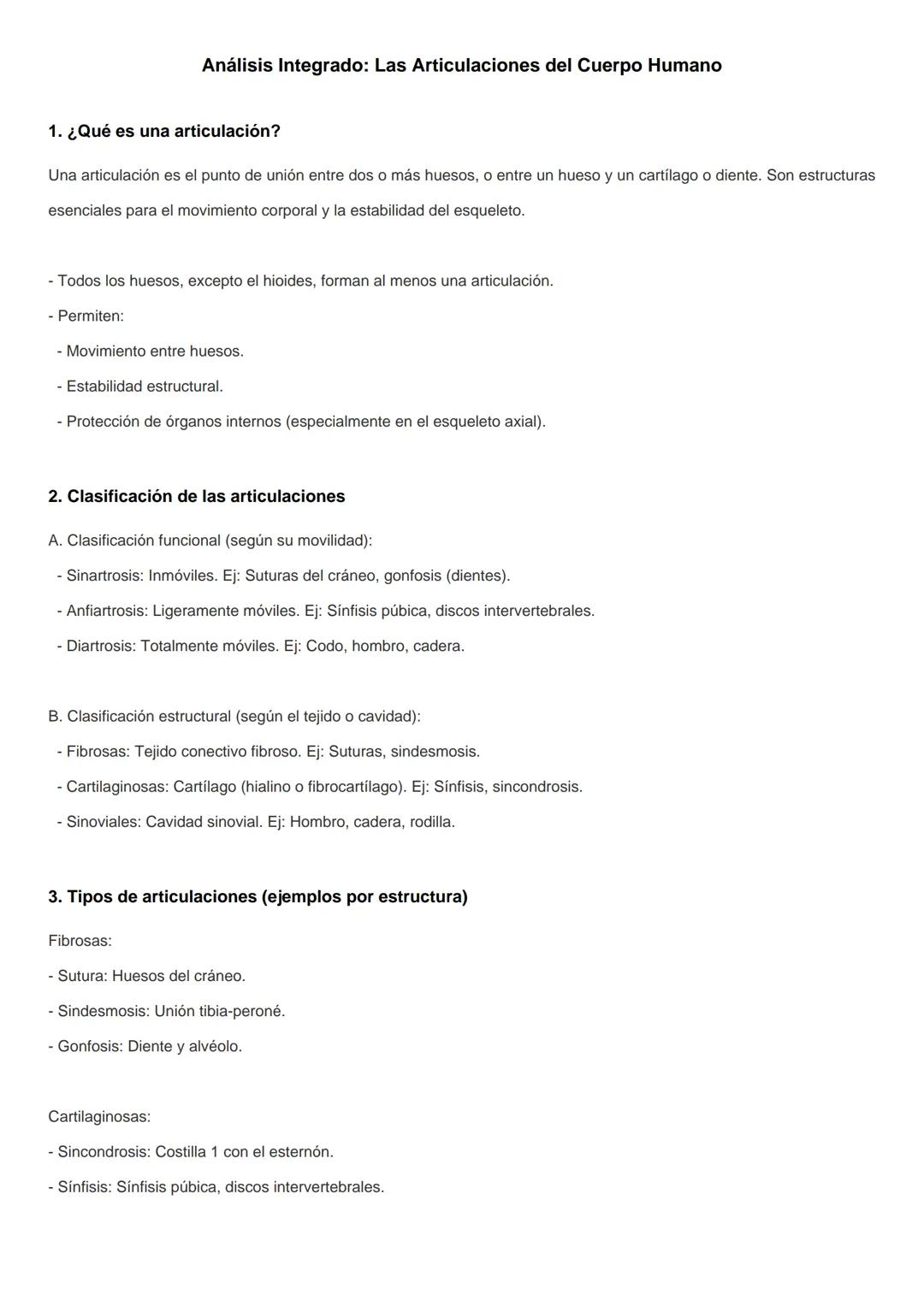 Análisis Integrado: Las Articulaciones del Cuerpo Humano
1. ¿Qué es una articulación?
Una articulación es el punto de unión entre dos o más