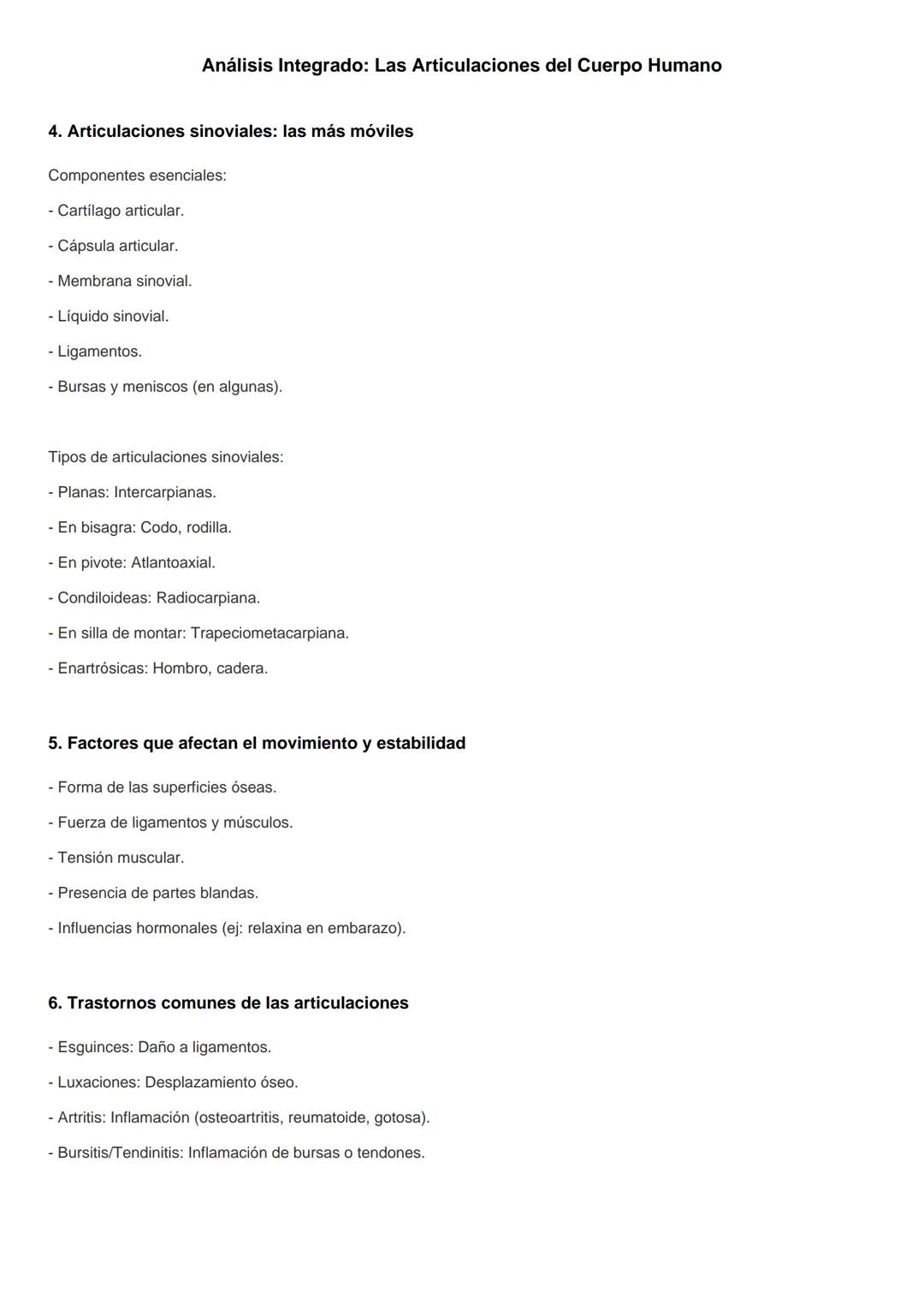Análisis Integrado: Las Articulaciones del Cuerpo Humano
1. ¿Qué es una articulación?
Una articulación es el punto de unión entre dos o más