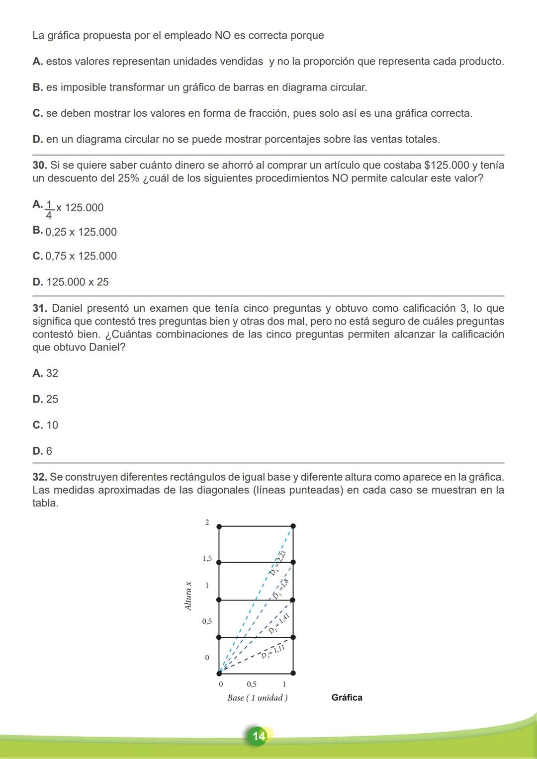 MATEMÁTICAS
26. En la tabla se registran los materiales necesarios para la construcción de un muro, y en la
gráfica el costo total acumulado