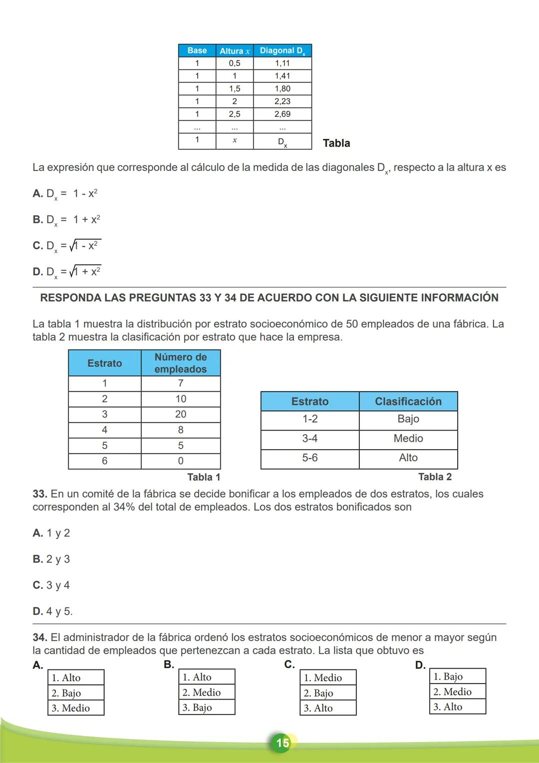 MATEMÁTICAS
26. En la tabla se registran los materiales necesarios para la construcción de un muro, y en la
gráfica el costo total acumulado