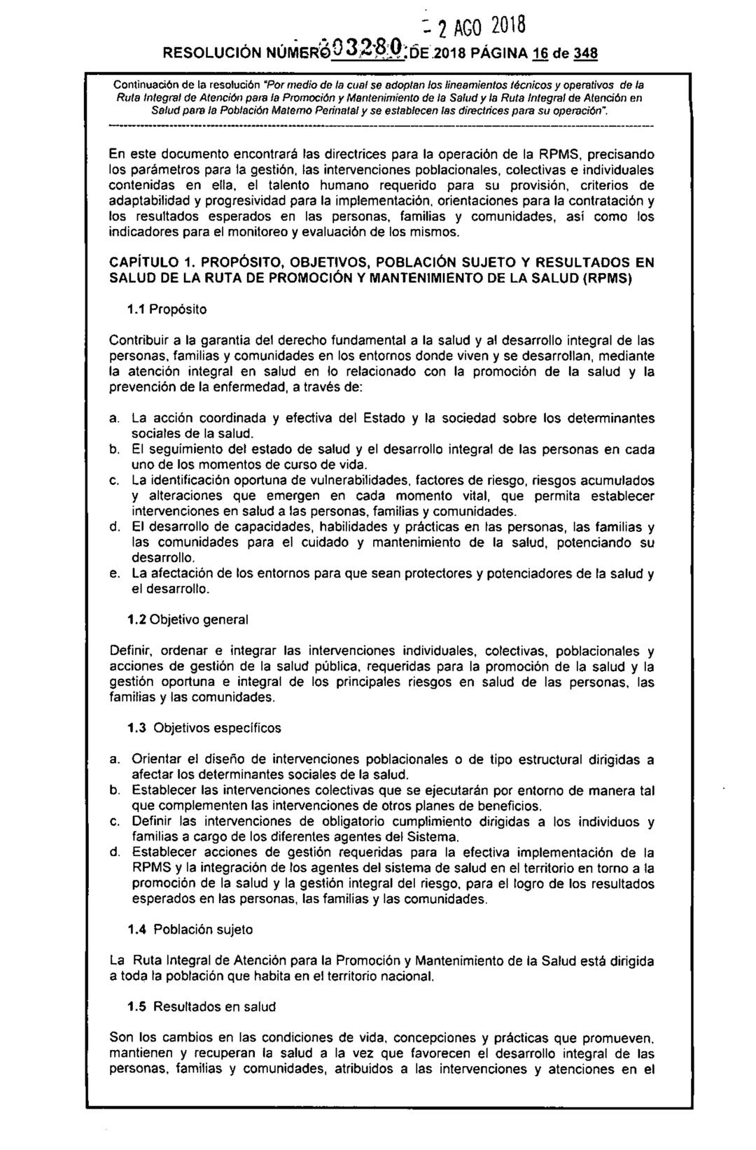 REPÚBLICA DE COLOMBIA
MINISTERIO DE SALUD Y PROTECCIÓN SOCIAL
RESOLUCIÓN NÚMER603280 DE 2018
2 AGO 2018
Por medio de la cual se adoptan los