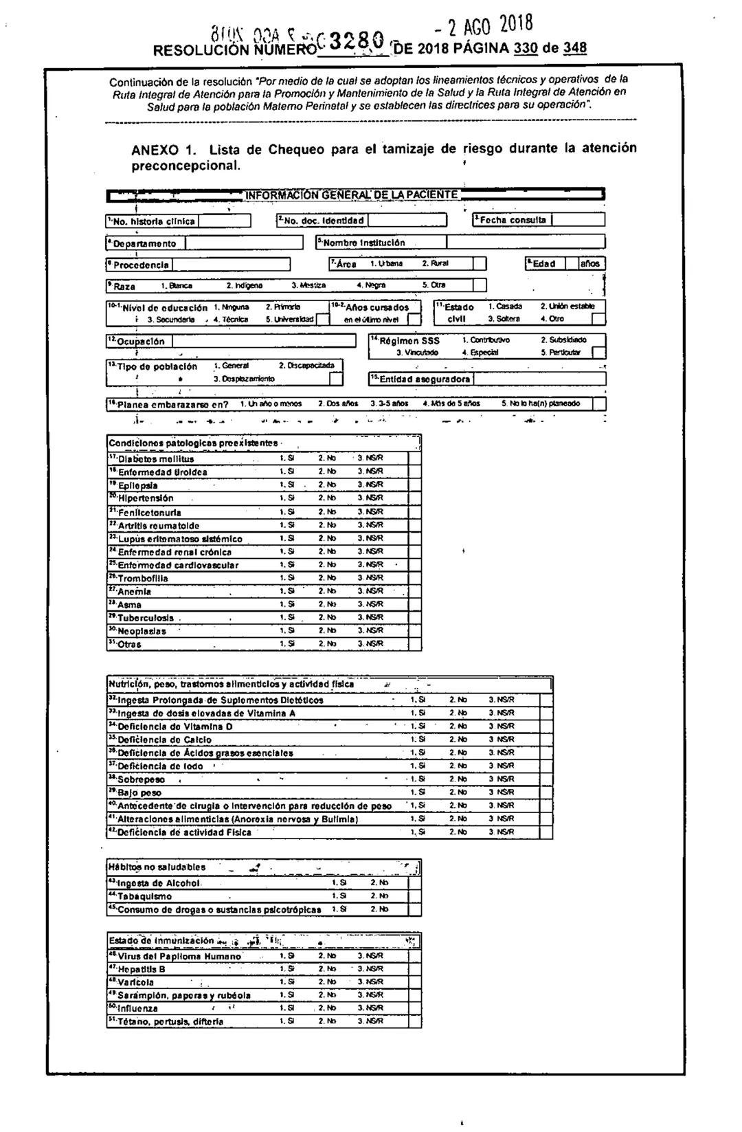 REPÚBLICA DE COLOMBIA
MINISTERIO DE SALUD Y PROTECCIÓN SOCIAL
RESOLUCIÓN NÚMER603280 DE 2018
2 AGO 2018
Por medio de la cual se adoptan los
