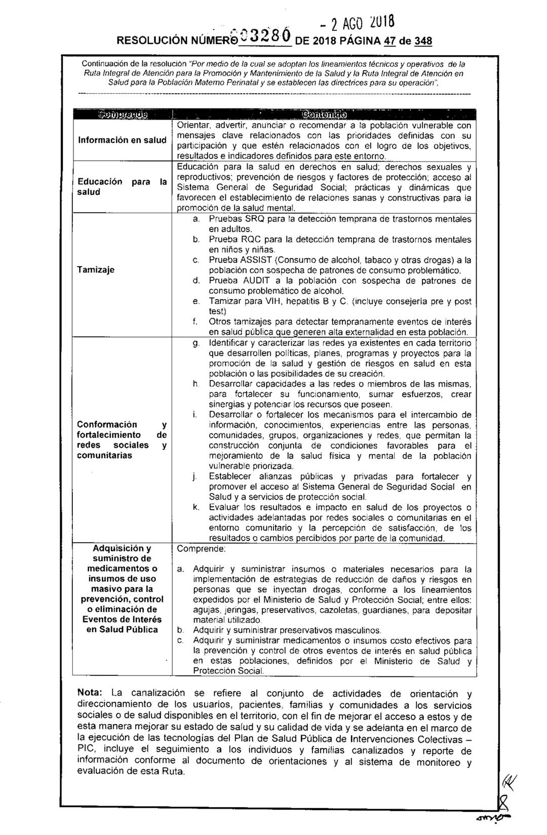 REPÚBLICA DE COLOMBIA
MINISTERIO DE SALUD Y PROTECCIÓN SOCIAL
RESOLUCIÓN NÚMER603280 DE 2018
2 AGO 2018
Por medio de la cual se adoptan los