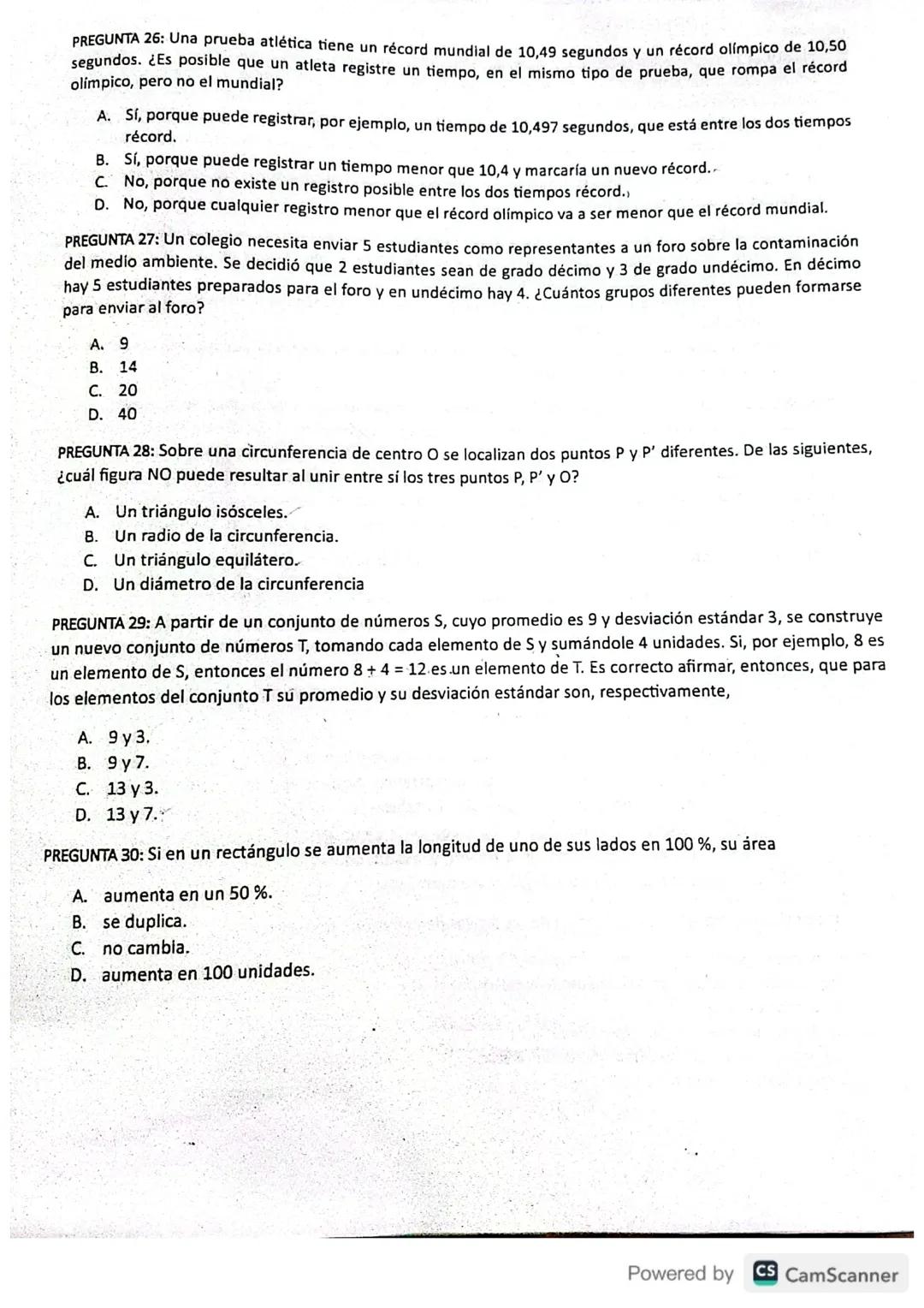 ## MATEMÁTICAS
## 15 PREGUNTAS
PREGUNTA 16: Una persona que vive en Colombia tiene inversiones en dólares en Estados Unidos, y sabe que la