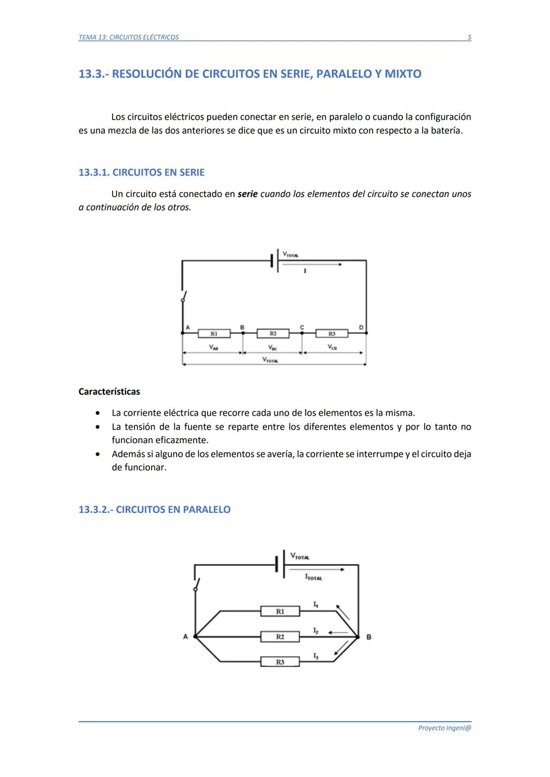 TEMA 13: CIRCUITOS ELÉCTRICOS
TEMA 13: CIRCUITOS ELÉCTRICOS
13.1.- ¿QUÉ ES UN CIRCUITO ELÉCTRICO?
Un circuito eléctrico es un conjunto de el