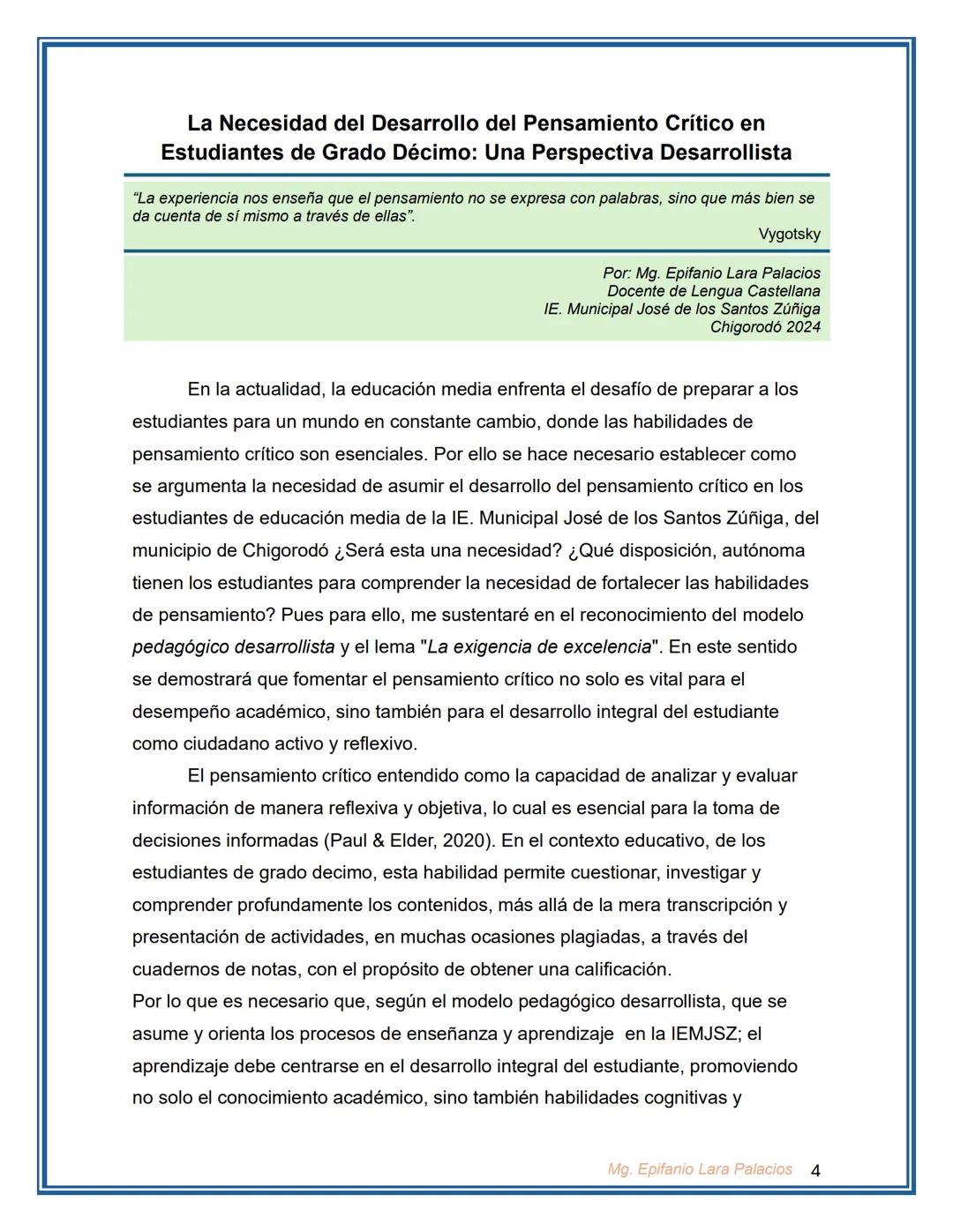 INSTITUCION EDUCATIVA MUNICIPAL JOSE DE LOS SANTOS
PAGINA:
CODIGO:
ZUNIGA
Sede: Principal
VERSION 1
Ensayo Crítico argumentativo
Fecha elabo