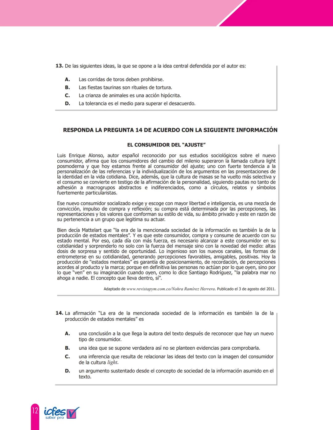 icfes
saber pro
CUADERNILLO DE PREGUNTAS
Módulo de lectura crítica
Saber Pro
GOBIERNO
DE COLOMBIA
MINEDUCACIÓN icfes
mejor saber Presidente