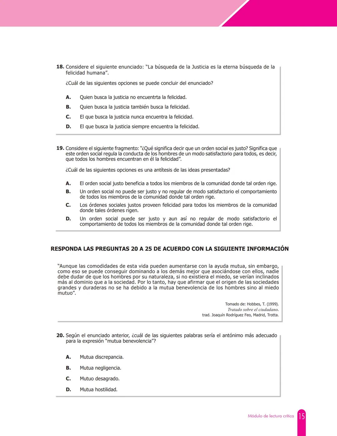 icfes
saber pro
CUADERNILLO DE PREGUNTAS
Módulo de lectura crítica
Saber Pro
GOBIERNO
DE COLOMBIA
MINEDUCACIÓN icfes
mejor saber Presidente