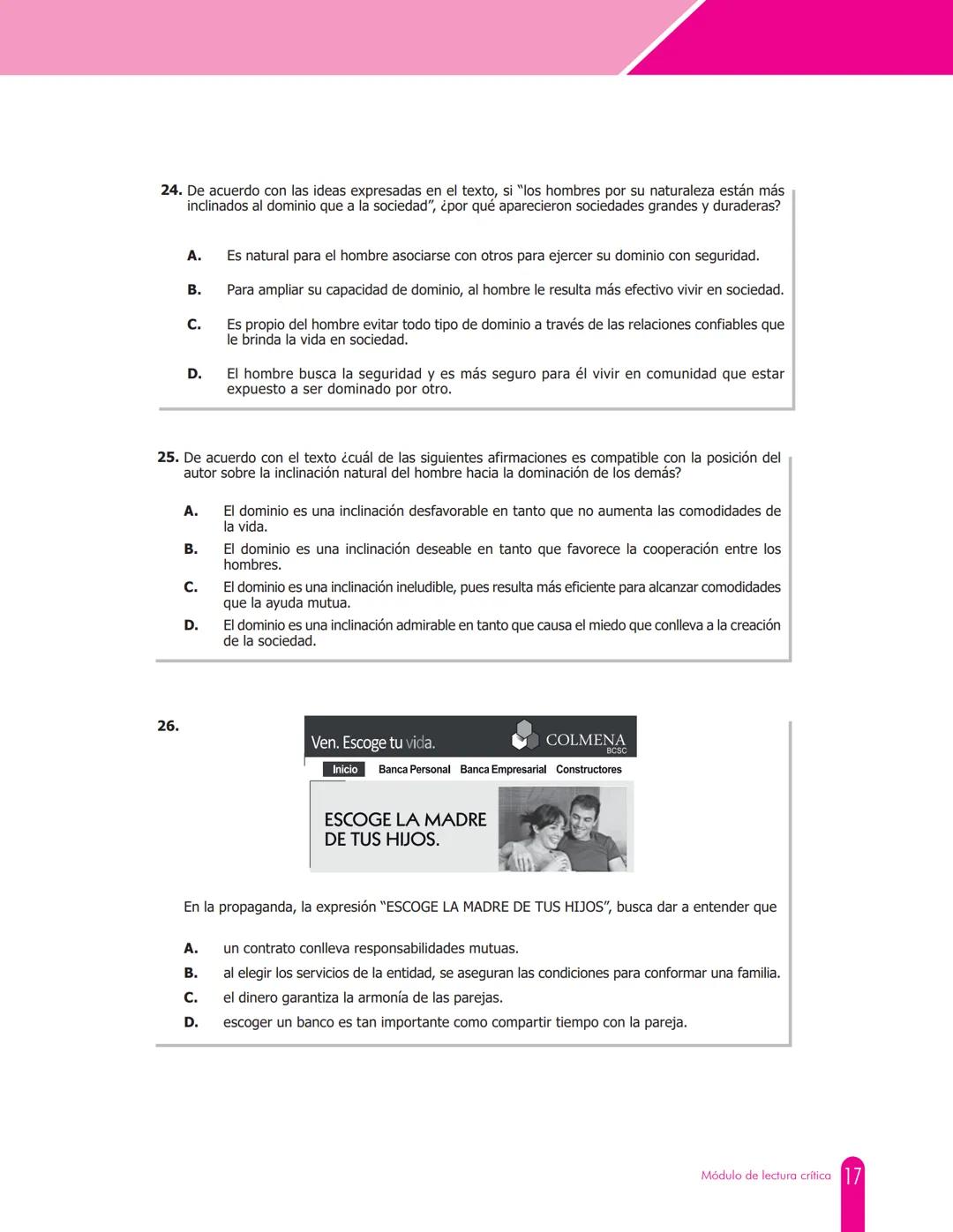 icfes
saber pro
CUADERNILLO DE PREGUNTAS
Módulo de lectura crítica
Saber Pro
GOBIERNO
DE COLOMBIA
MINEDUCACIÓN icfes
mejor saber Presidente