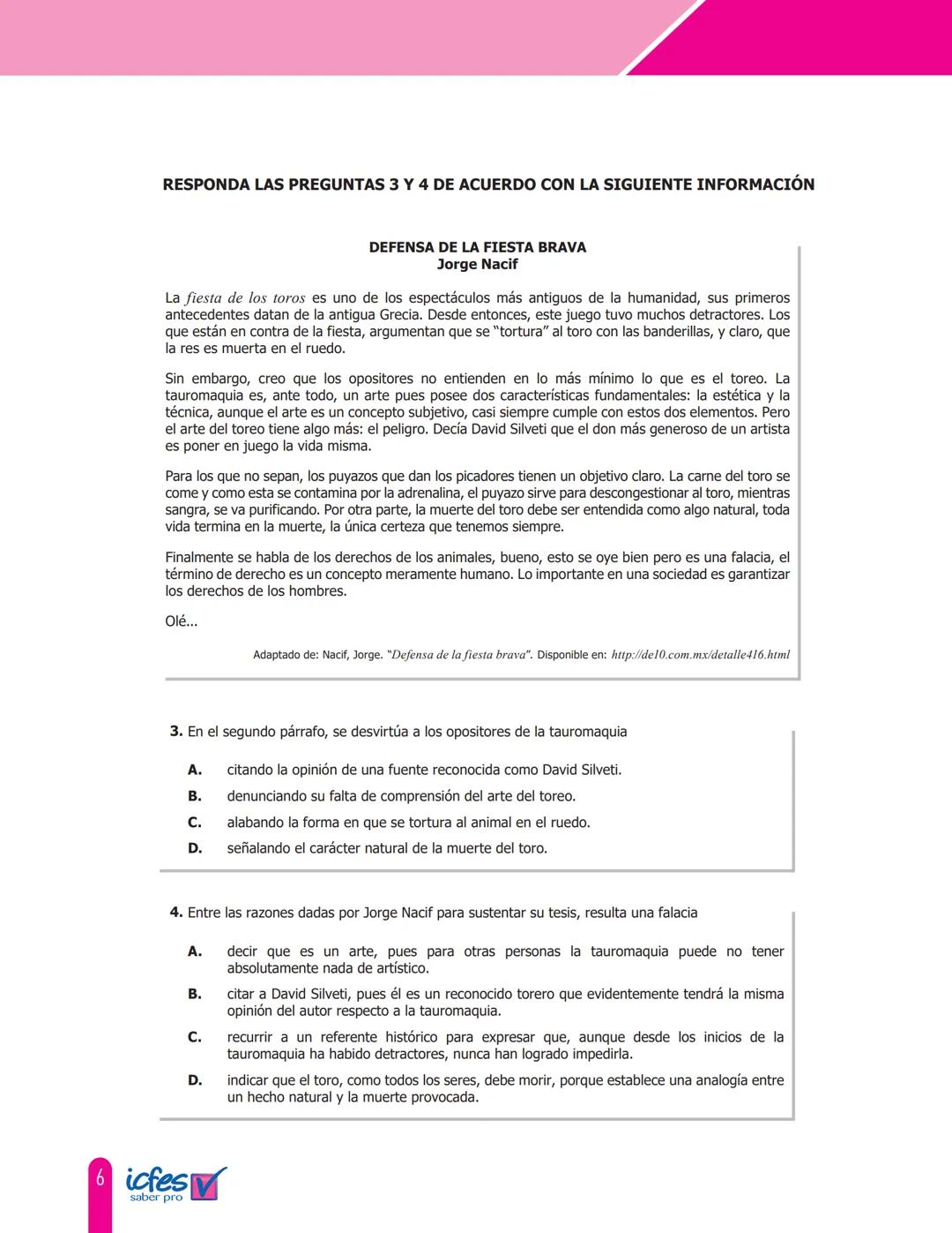 icfes
saber pro
CUADERNILLO DE PREGUNTAS
Módulo de lectura crítica
Saber Pro
GOBIERNO
DE COLOMBIA
MINEDUCACIÓN icfes
mejor saber Presidente