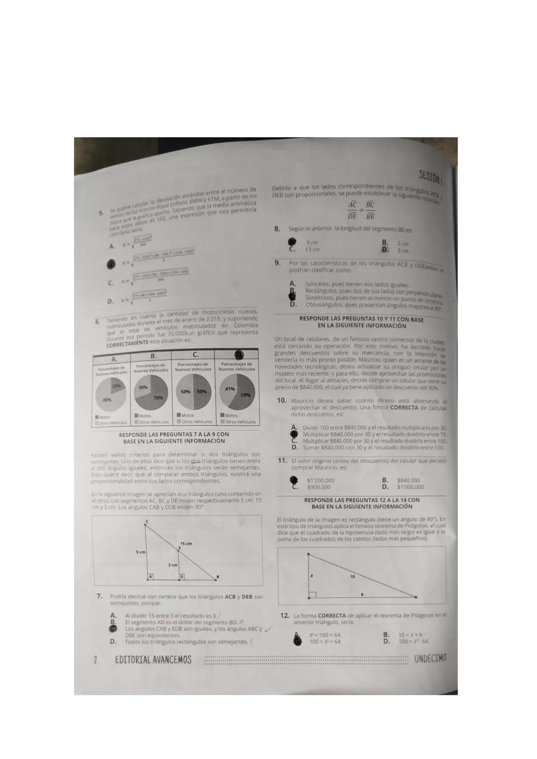 SESIÓN I
MATEMÁTICAS
RESPONDE LAS PREGUNTAS 1 A LA 3 CON
BASE EN LA SIGUIENTE INFORMACIÓN
La velocidad y la aceleración de un móvil son d