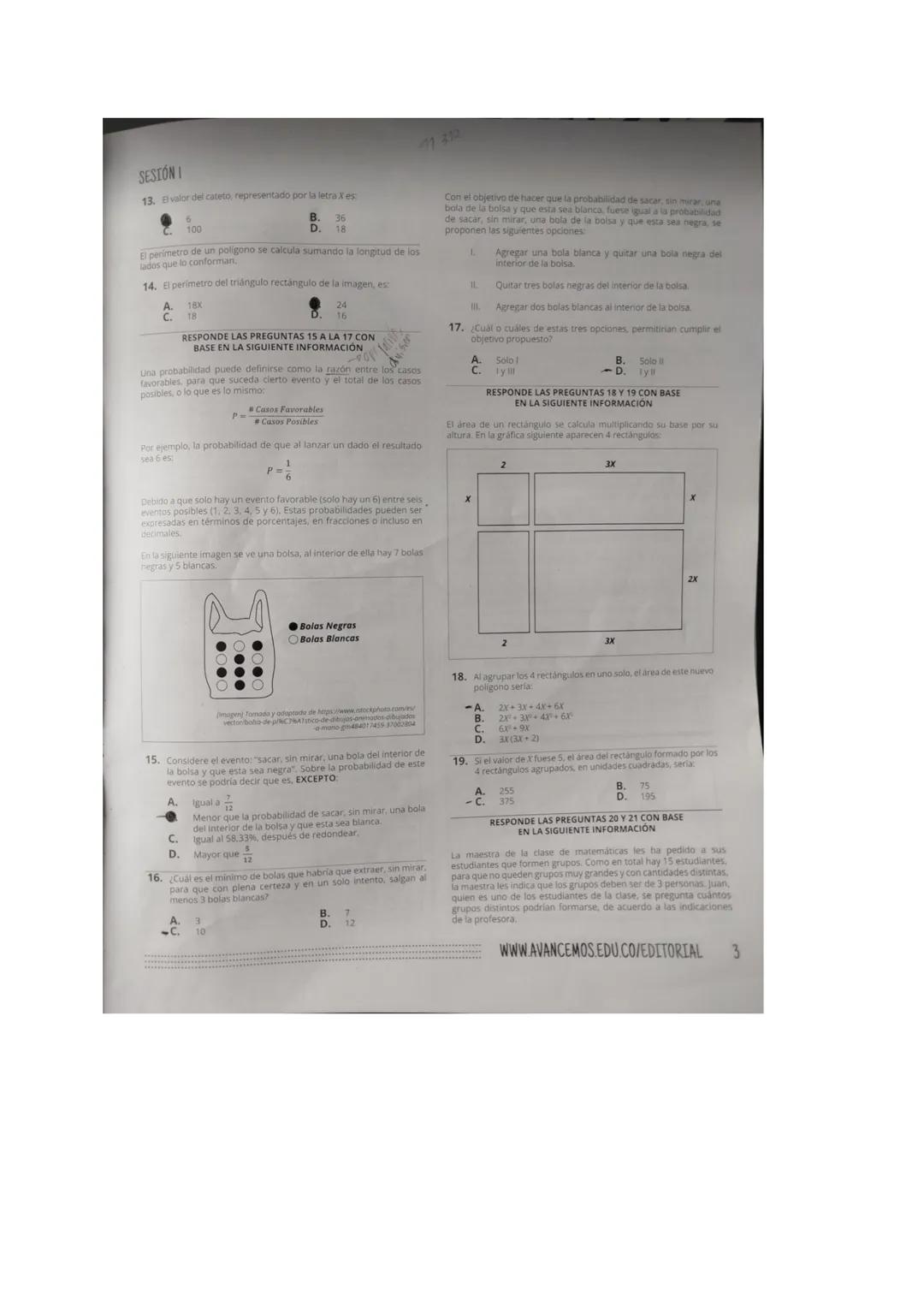 SESIÓN I
MATEMÁTICAS
RESPONDE LAS PREGUNTAS 1 A LA 3 CON
BASE EN LA SIGUIENTE INFORMACIÓN
La velocidad y la aceleración de un móvil son d