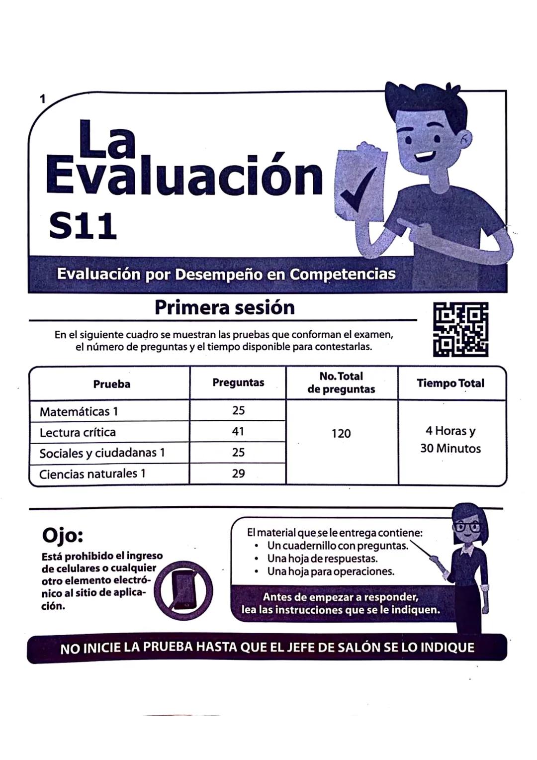 La
Evaluación
S11
Evaluación por Desempeño en Competencias
Primera sesión
En el siguiente cuadro se muestran las pruebas que conforman el ex